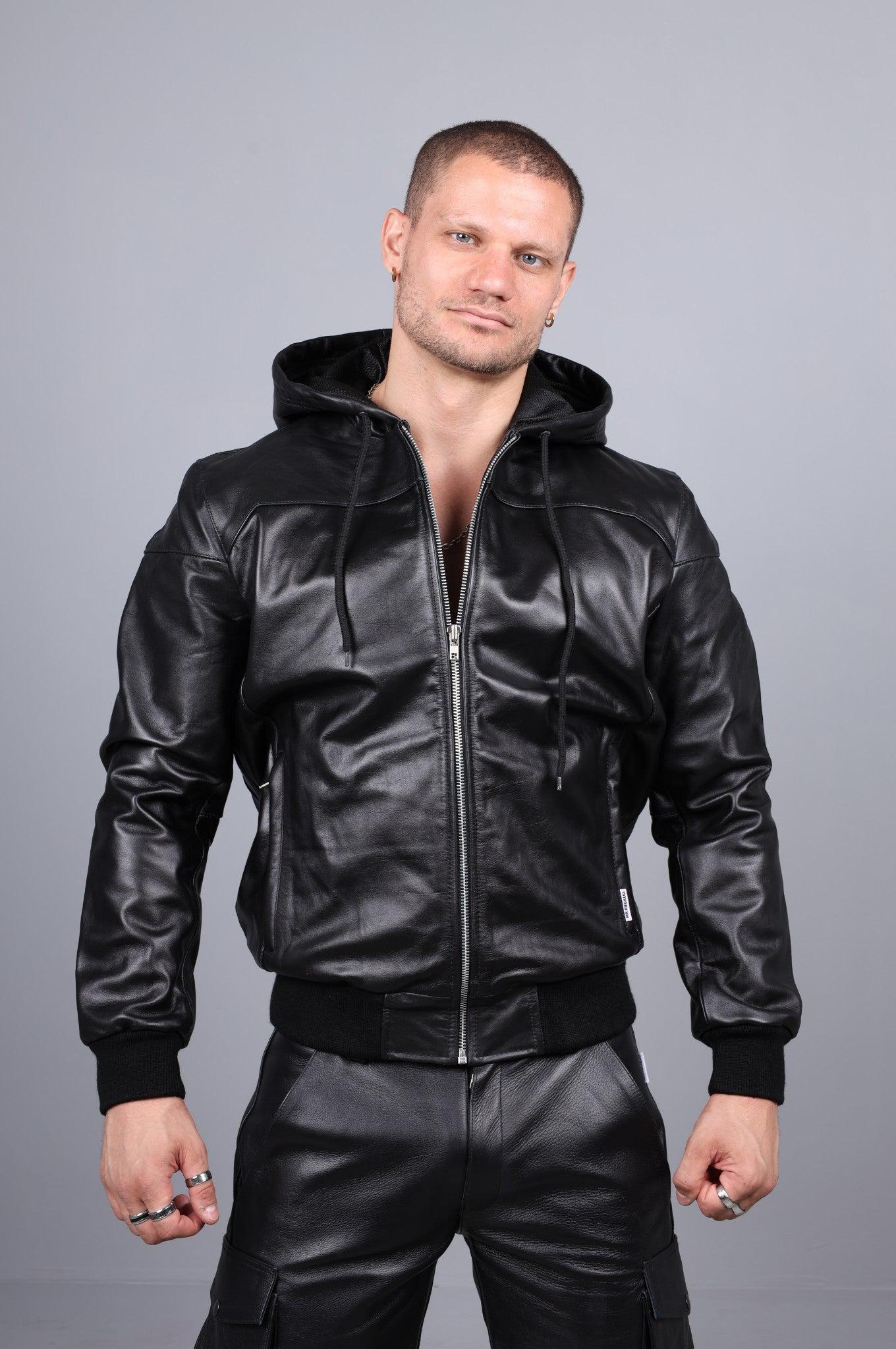 Full Black Leather Zip Up Hoodie at MR. Riegillio
