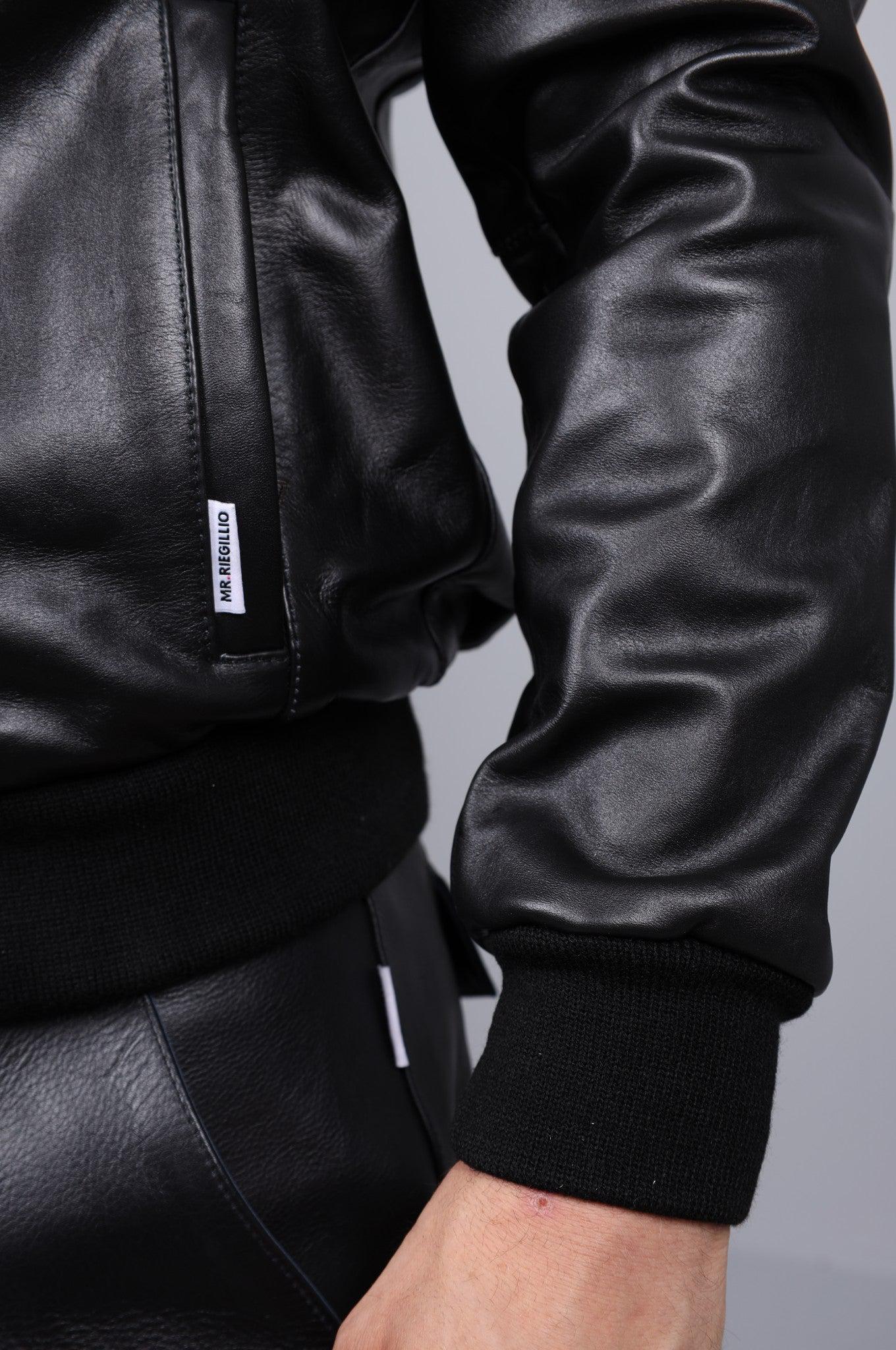 Full Black Leather Zip Up Hoodie at MR. Riegillio