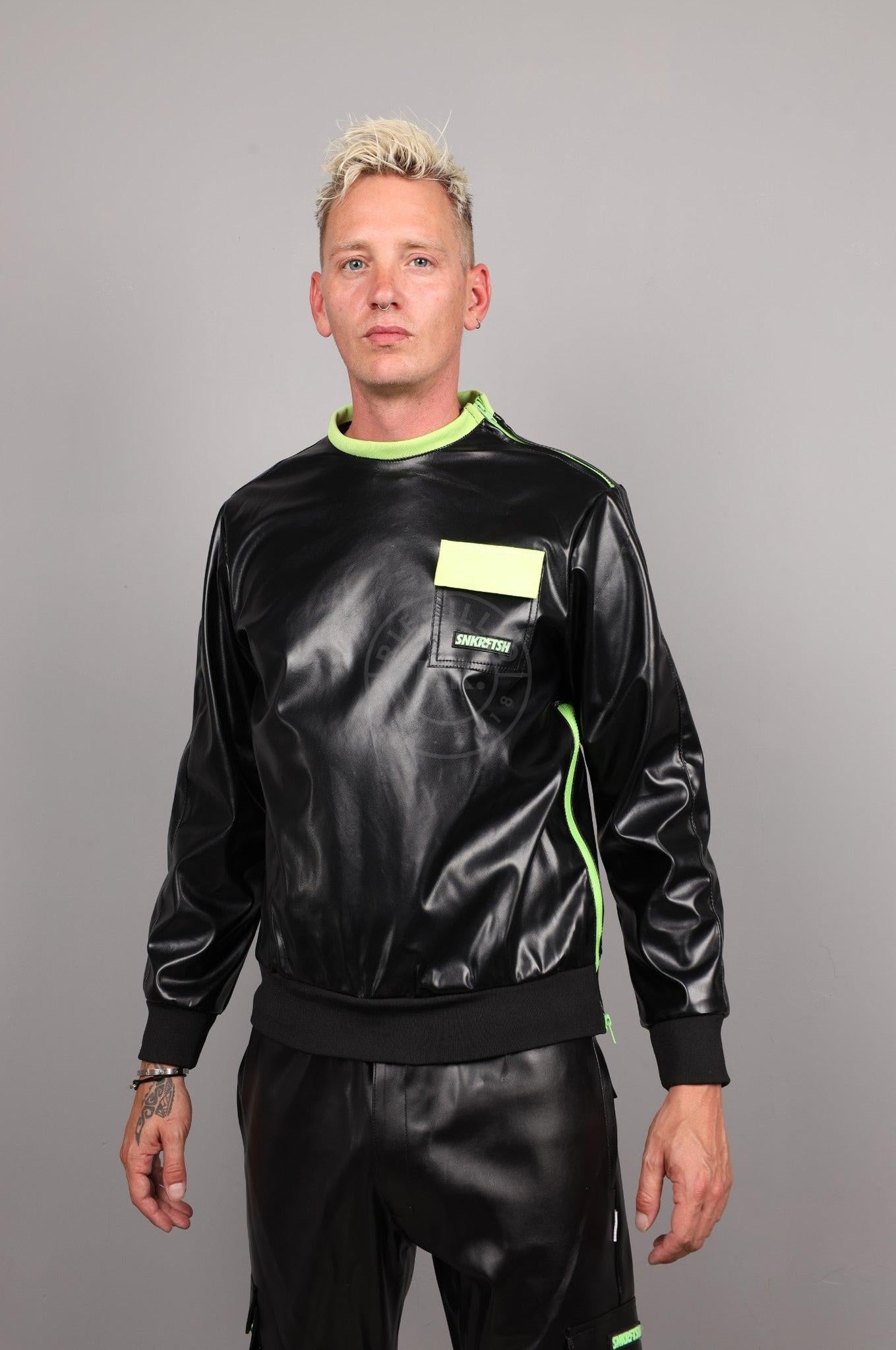 SNKRFTSH Black Vegan Leather Sweater - Neon Touch at MR. Riegillio