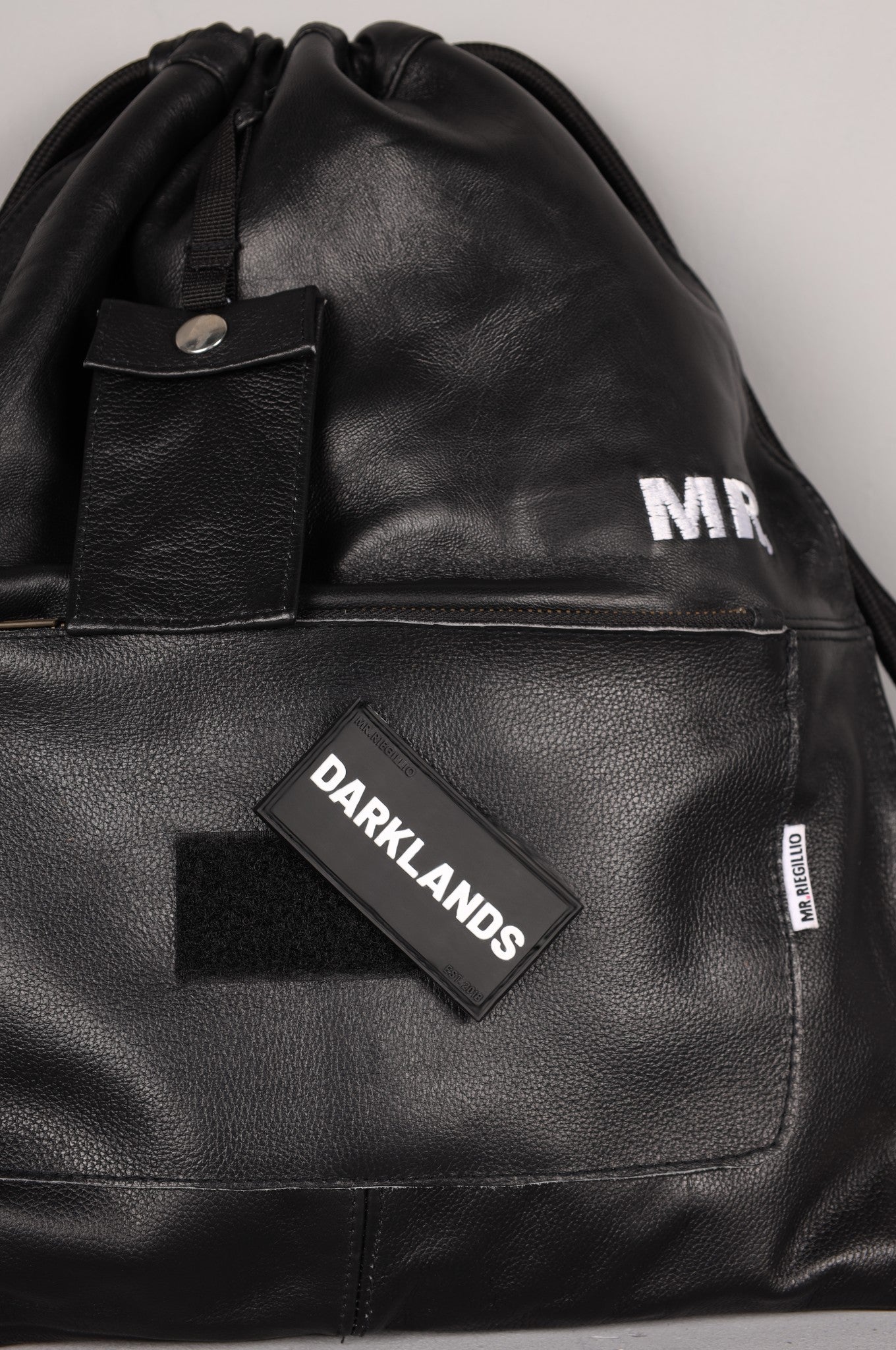 Leather Backpack Full Black - Darklands Patch at MR. Riegillio