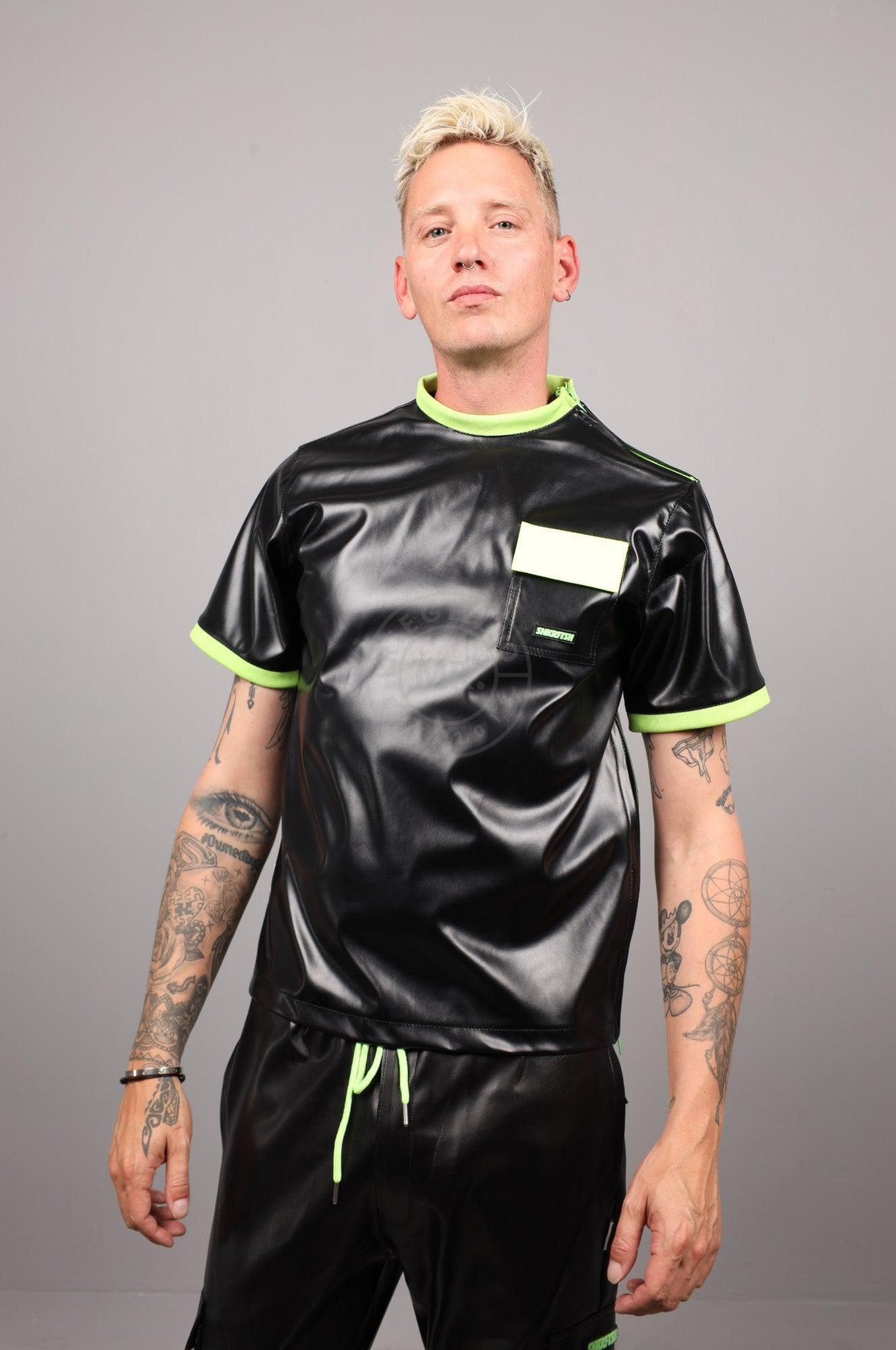 SNKRFTSH Black Vegan Leather T-Shirt - Neon Touch at MR. Riegillio