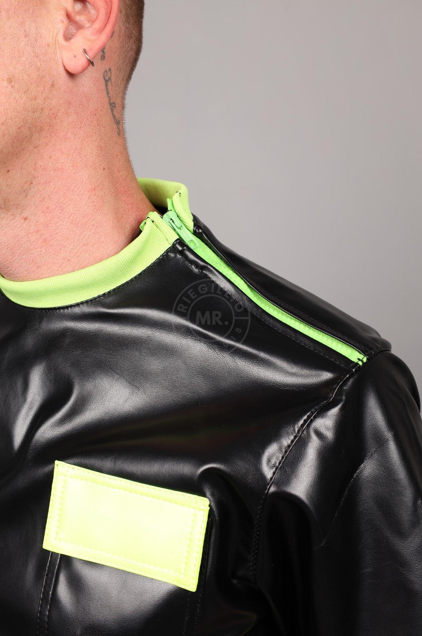 SNKRFTSH Black Vegan Leather T-Shirt - Neon Touch at MR. Riegillio