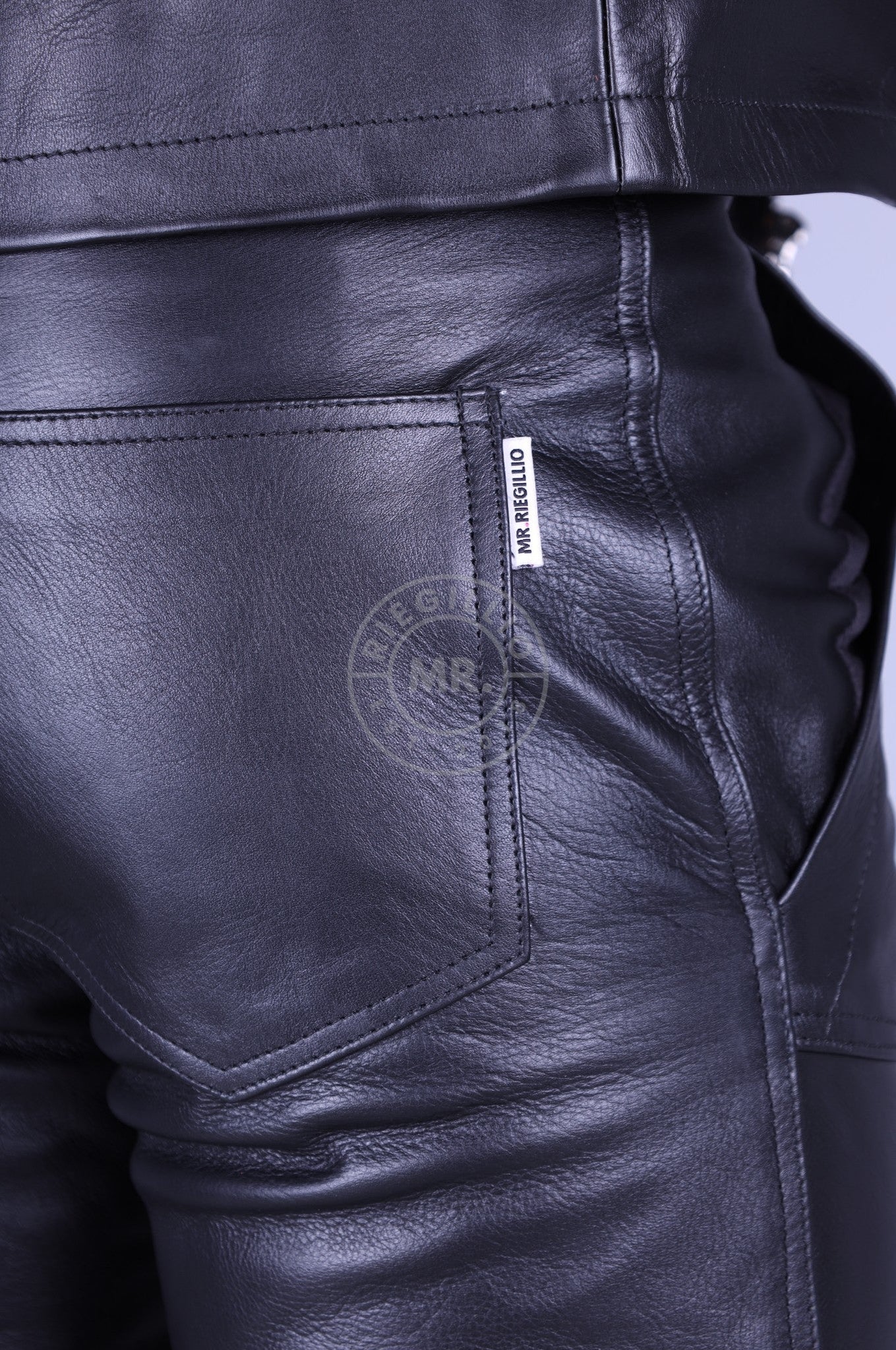 Leder Biker Logo Hose - Schwarz / Lila