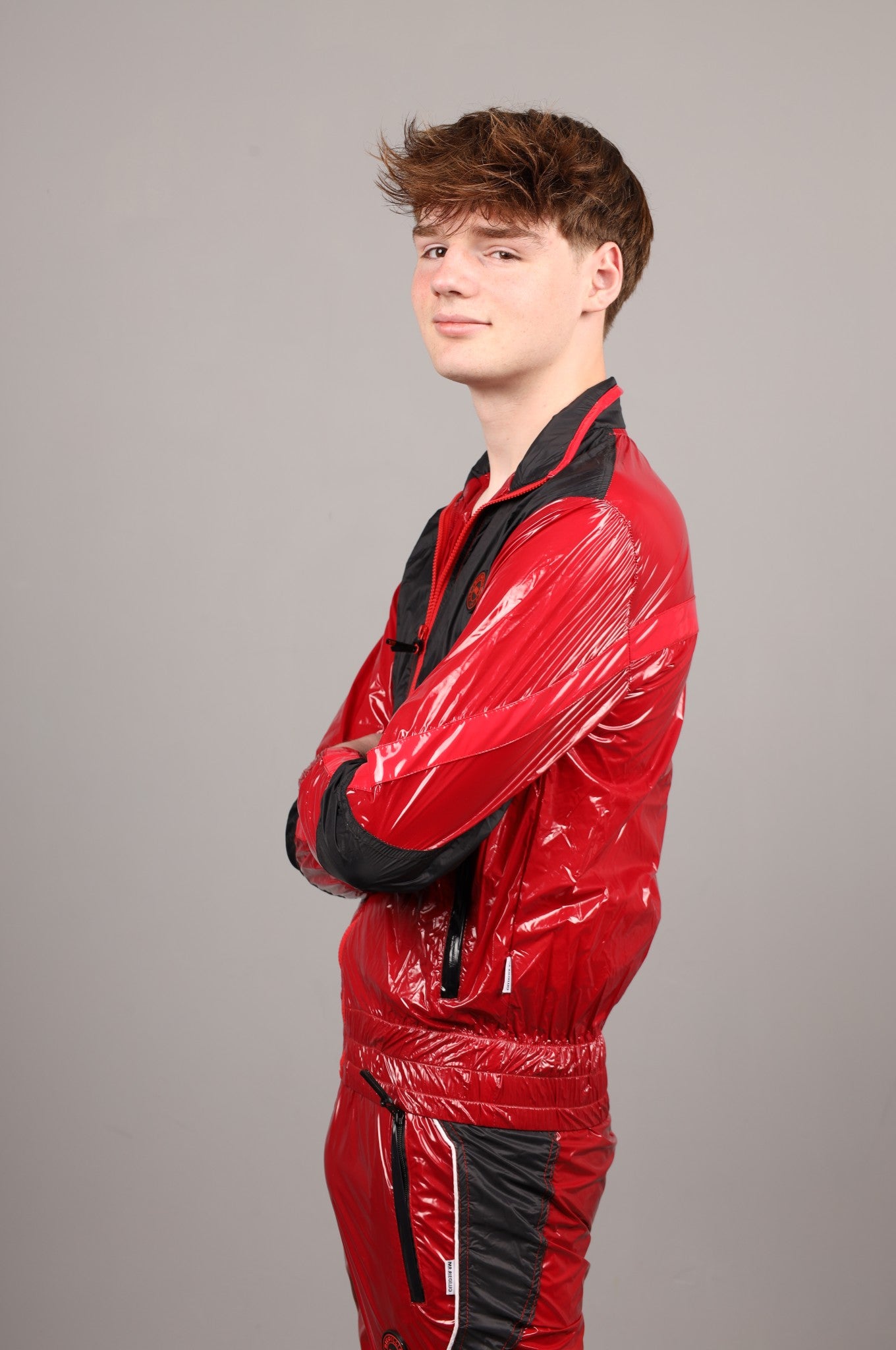 Glänzende Nylon 24 Trainingsanzug Jacke - Rot