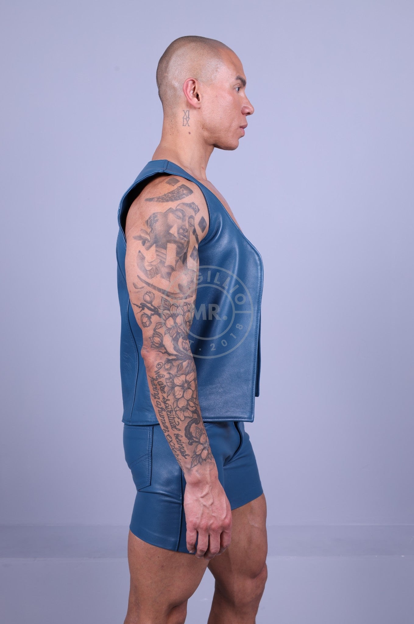 Leather Waistcoat - Jeans Blue at MR. Riegillio