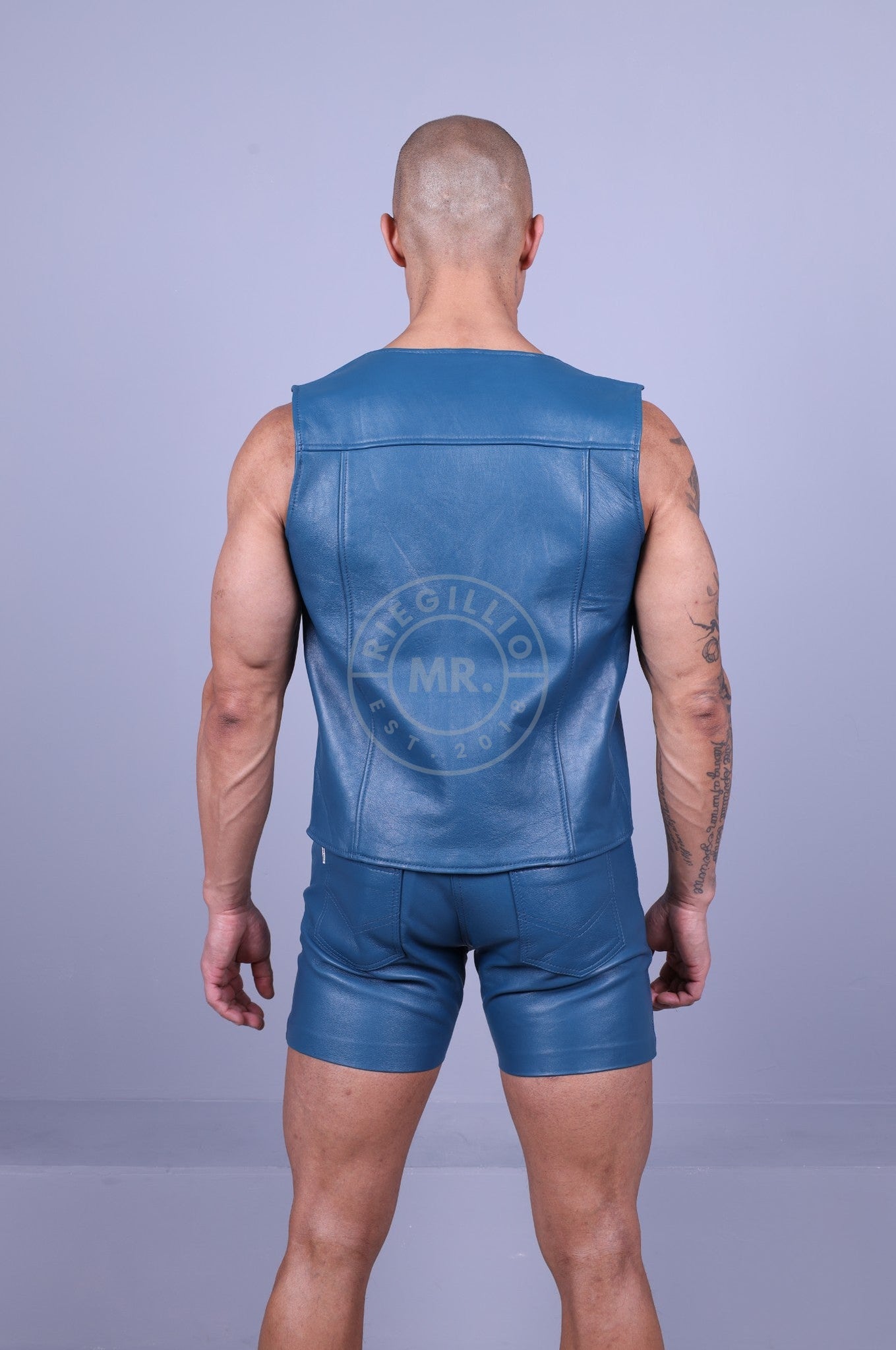 Leather Waistcoat - Jeans Blue at MR. Riegillio