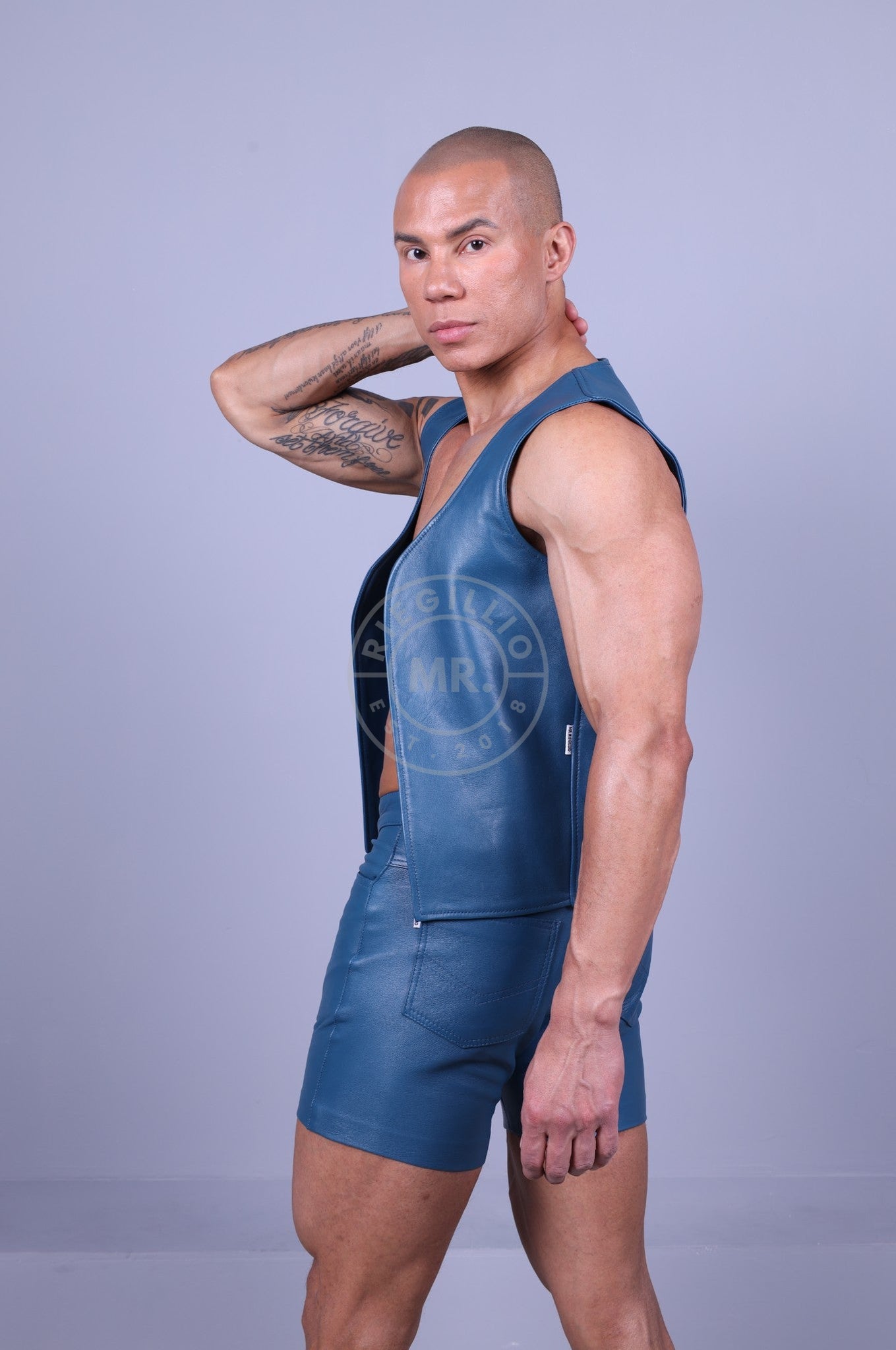 Leather 5 Pocket Short - Jeans Blue at MR. Riegillio