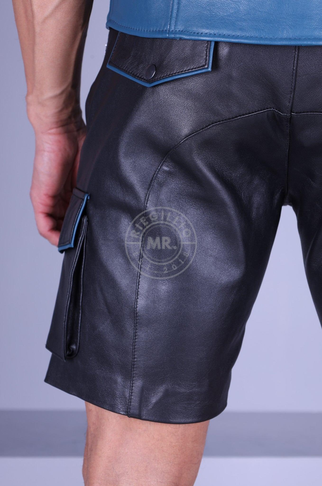 23 Black Leather Cargo Short - Jeans Blue Piping at MR. Riegillio