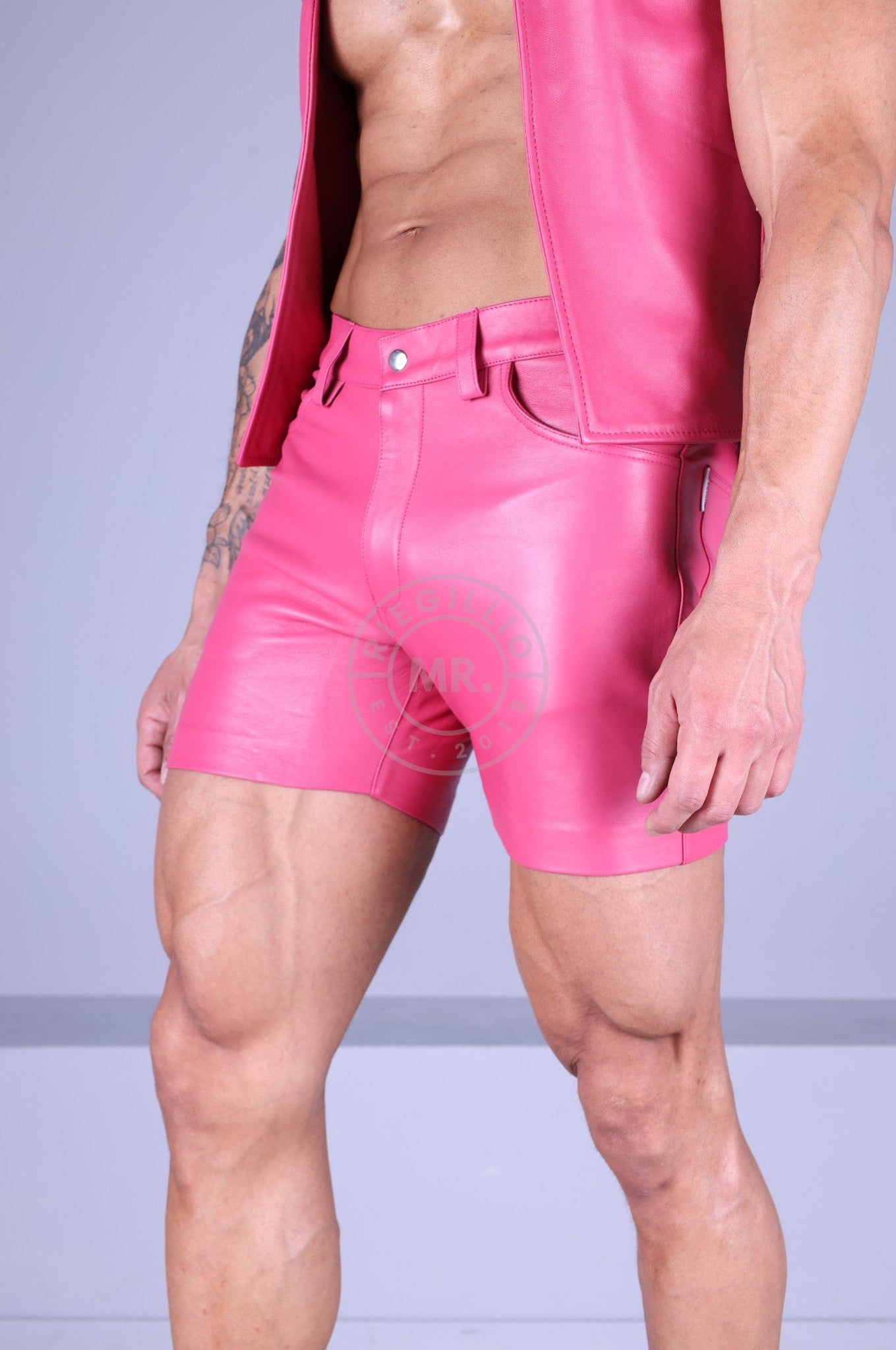 Leather 5 Pocket Short - Pink-at MR. Riegillio