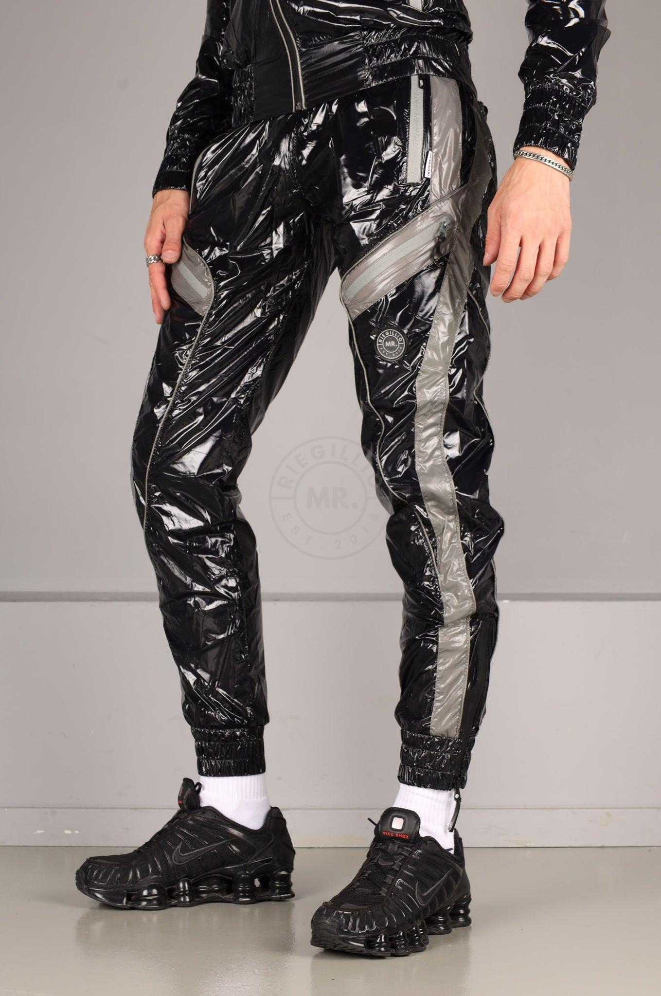 Shiny Nylon BASE Tracksuit Pants - Grey at MR. Riegillio