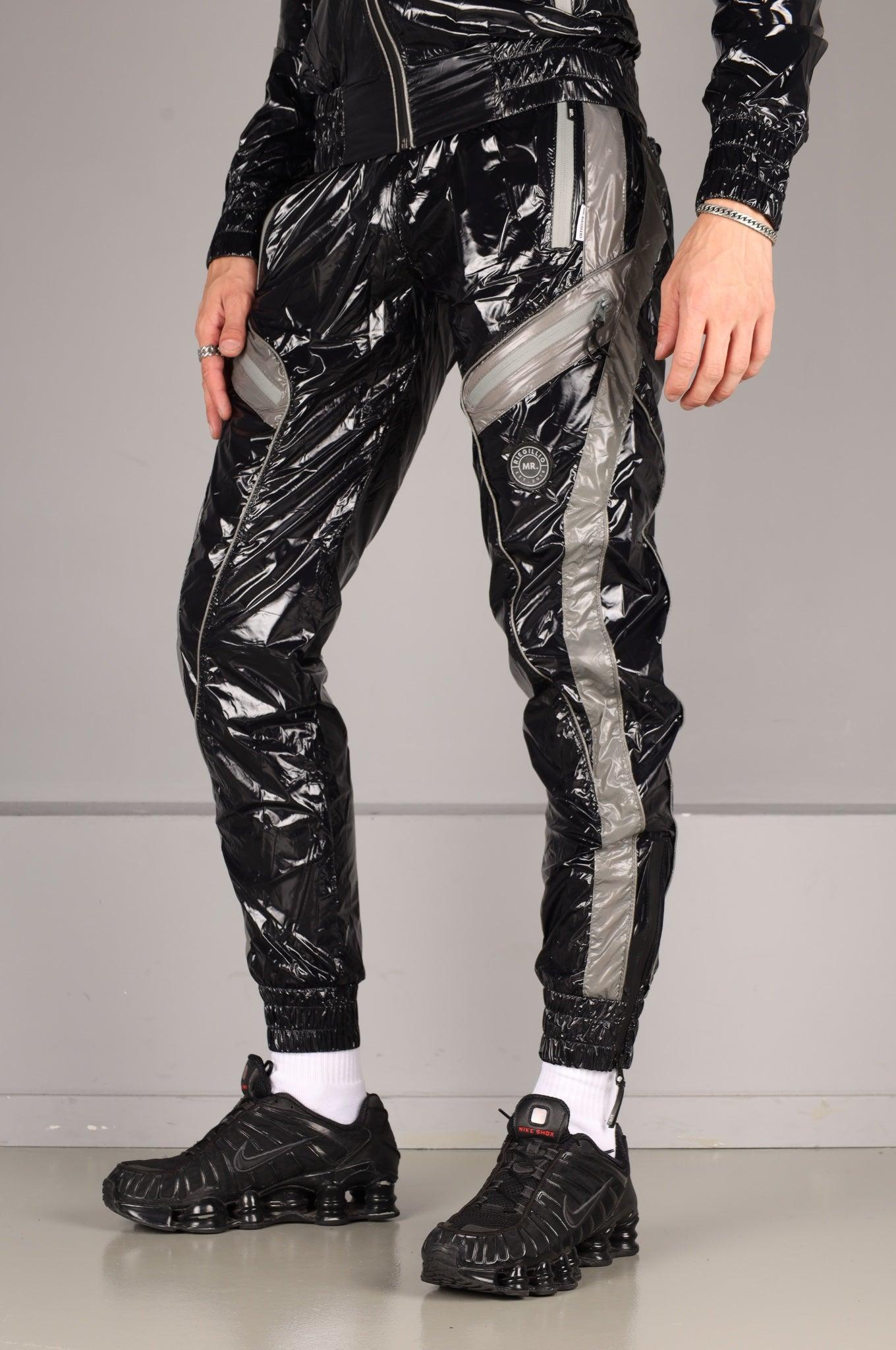 Shiny Nylon BASE Tracksuit Pants - Grey at MR. Riegillio