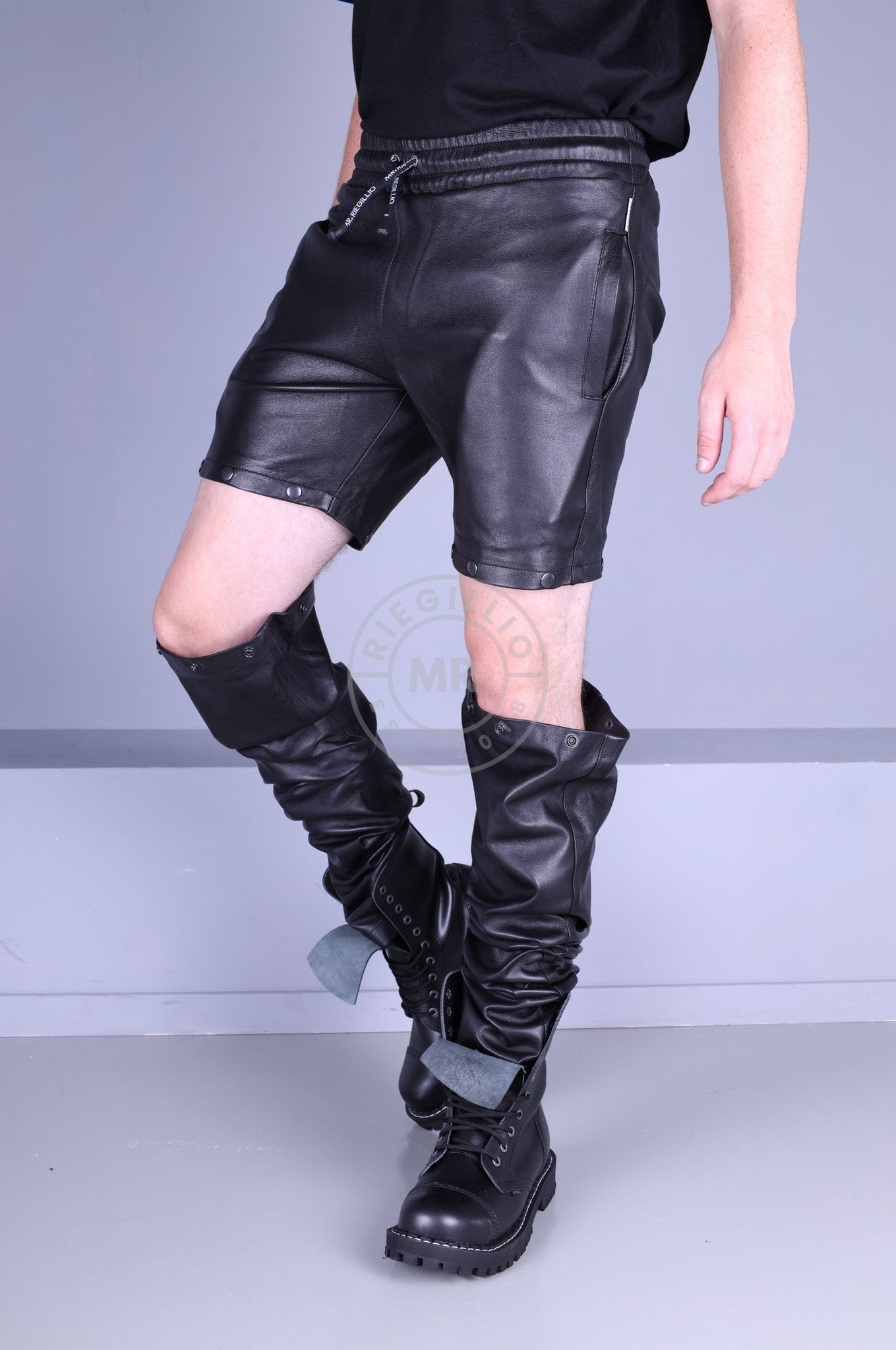 Black Leather Button Down Pants at MR. Riegillio