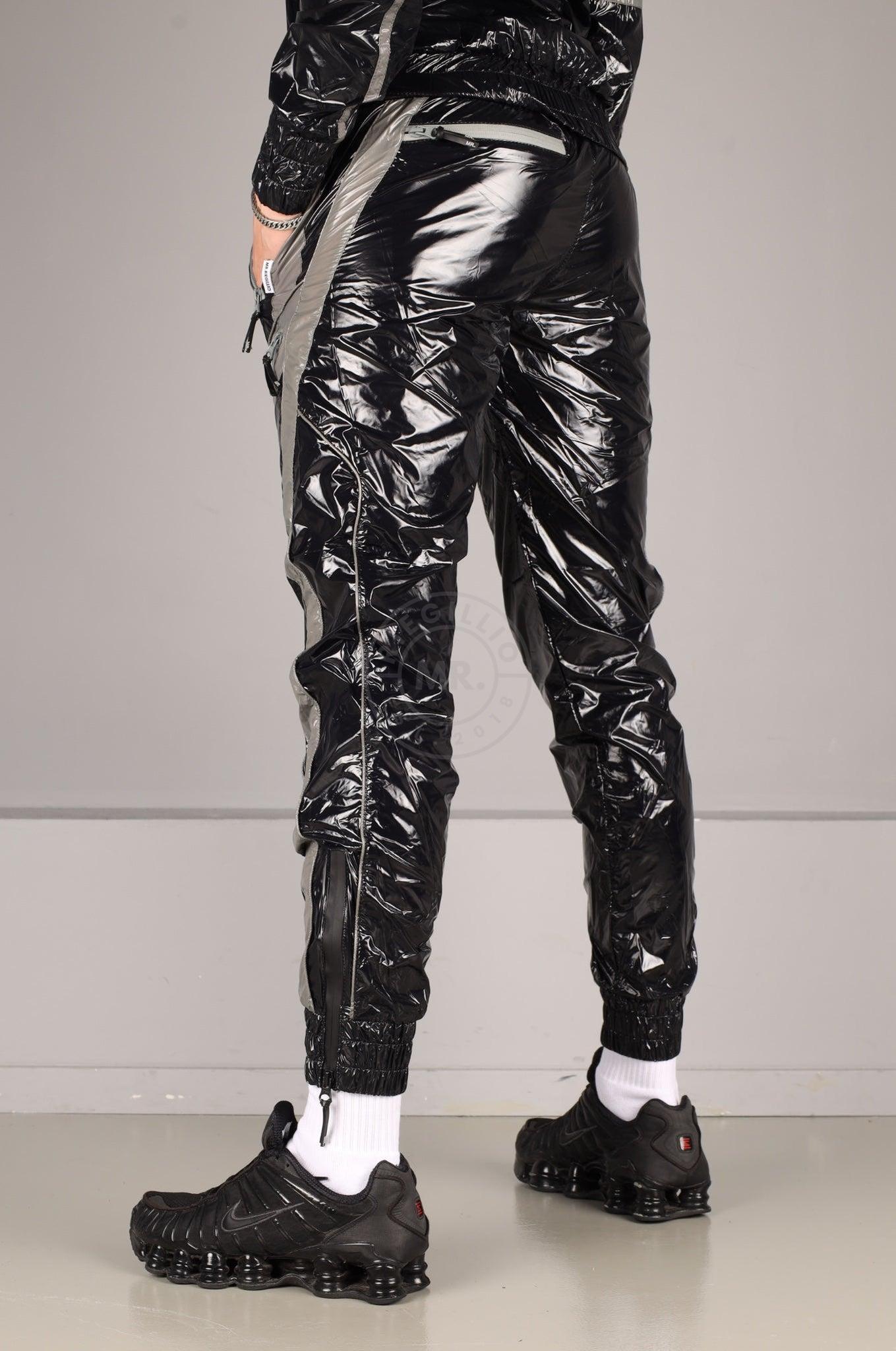 Shiny Nylon BASE Tracksuit Pants - Grey at MR. Riegillio