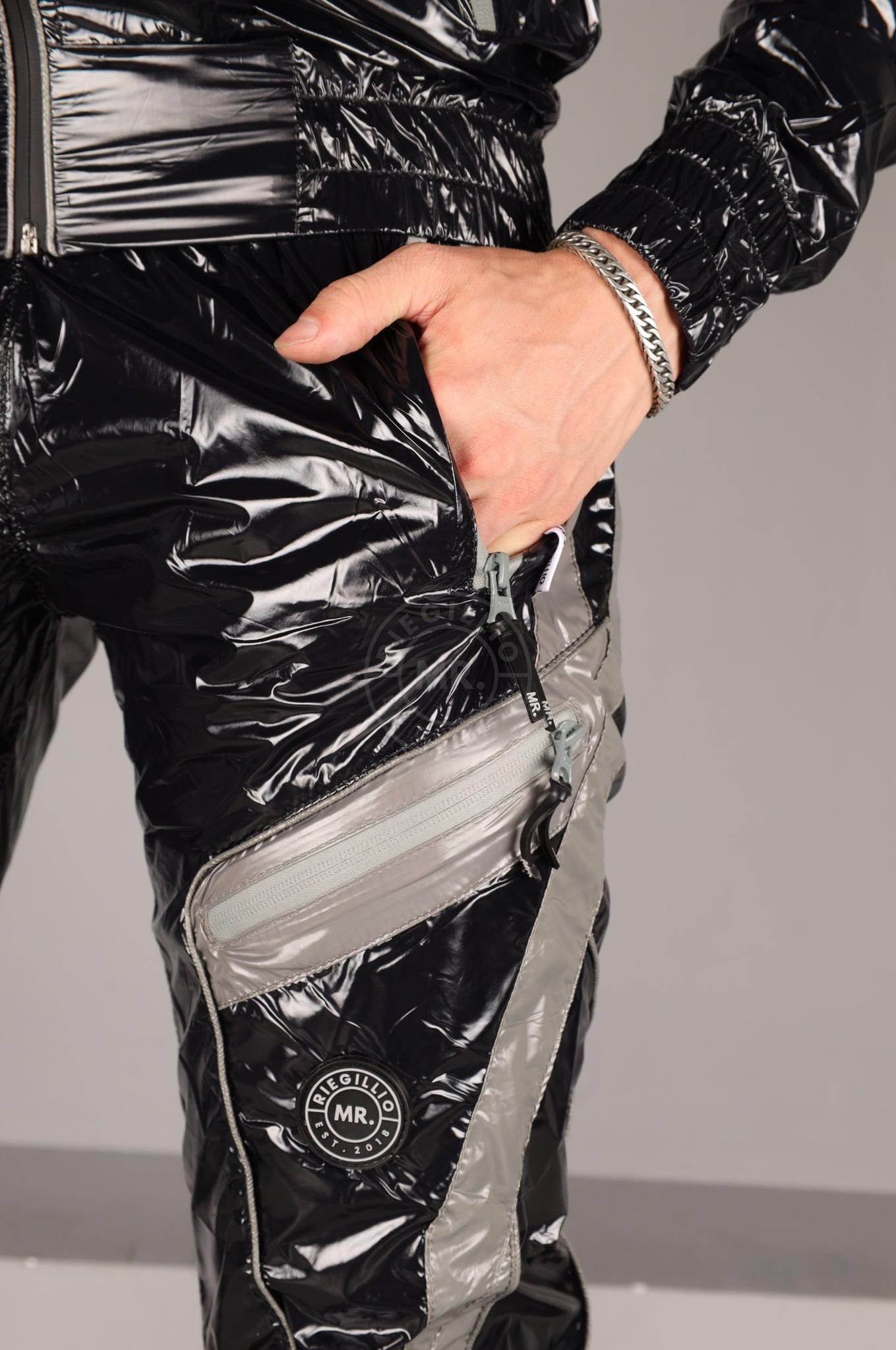Shiny Nylon BASE Tracksuit Pants - Grey at MR. Riegillio