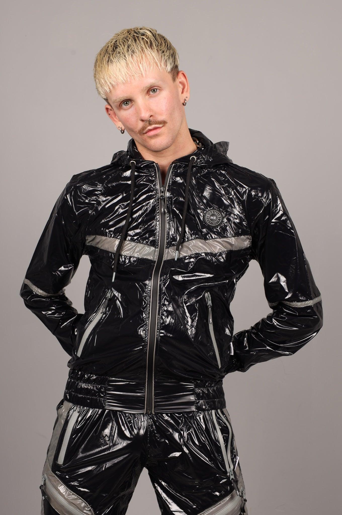Shiny Nylon BASE Tracksuit Jacket - Grey at MR. Riegillio