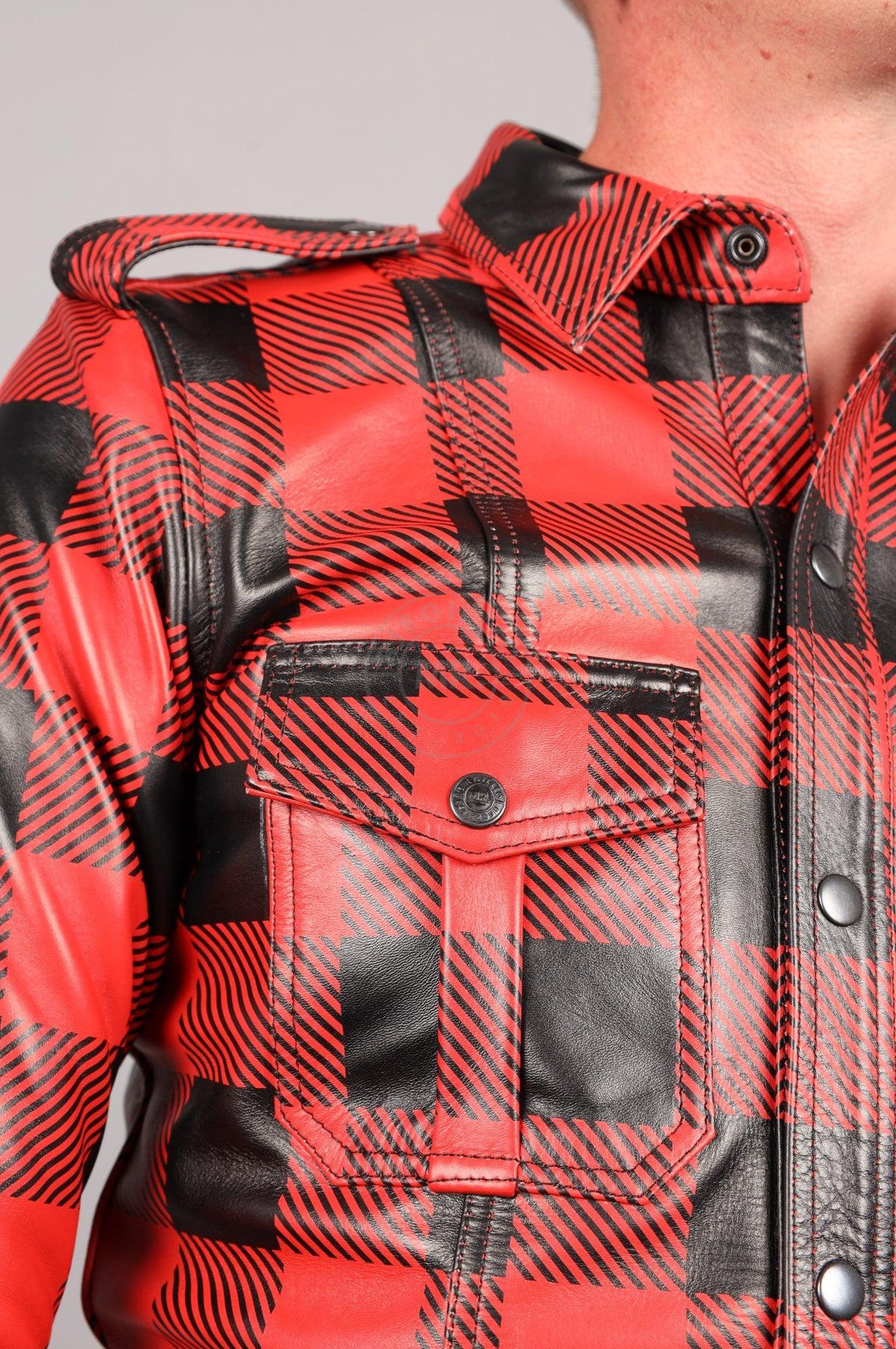 Red Flannel Leather Long Sleeve Shirt at MR. Riegillio