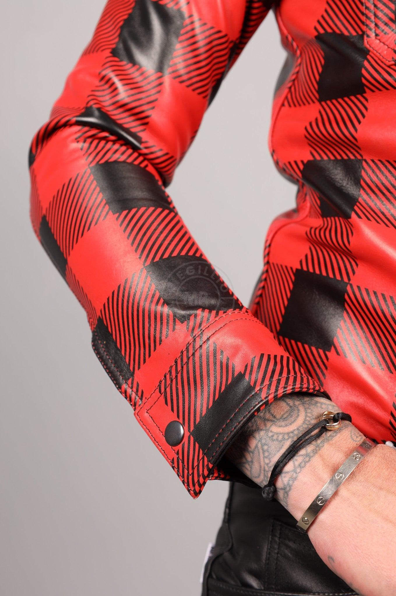 Red Flannel Leather Long Sleeve Shirt at MR. Riegillio