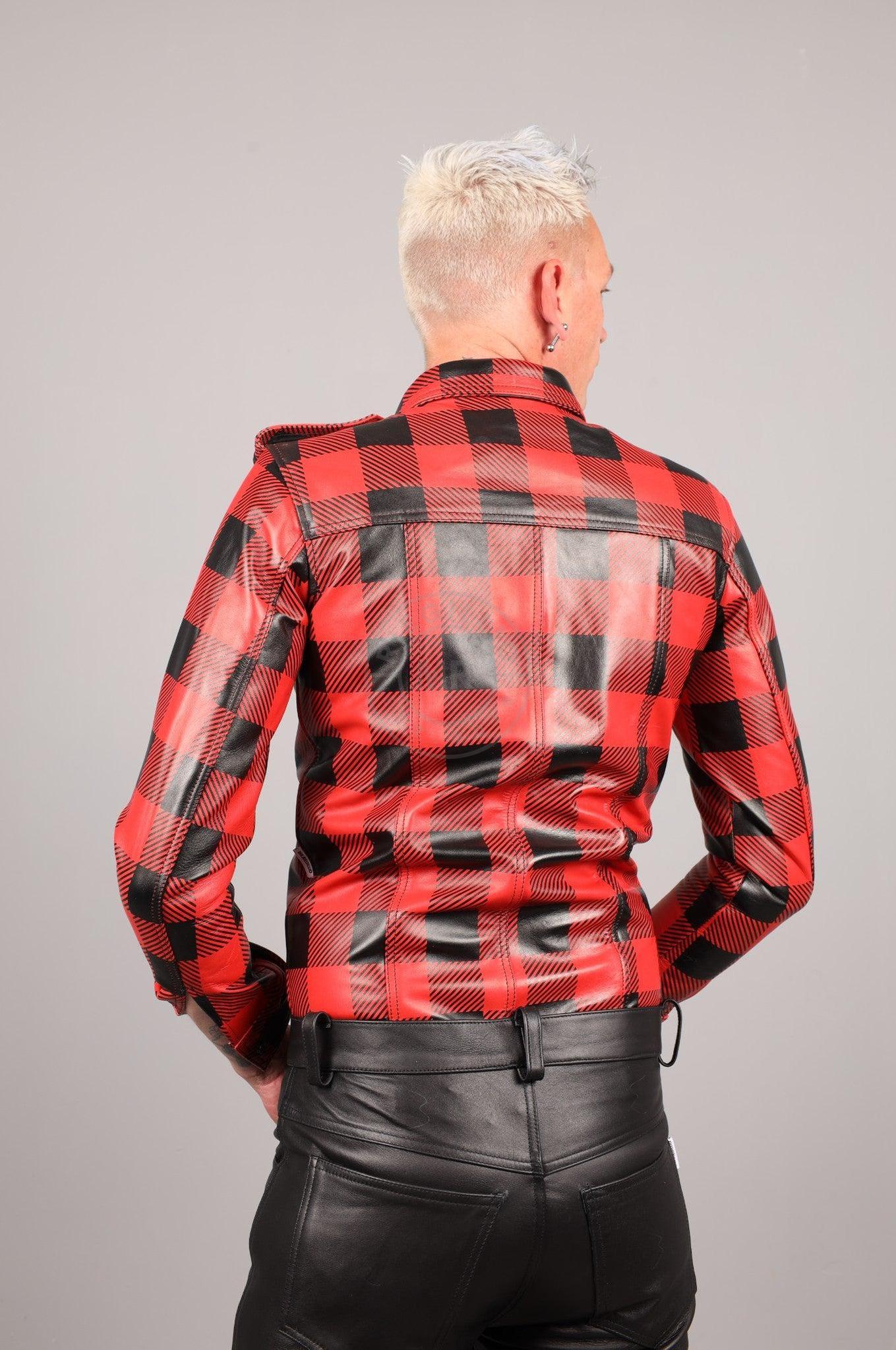 Red Flannel Leather Long Sleeve Shirt at MR. Riegillio