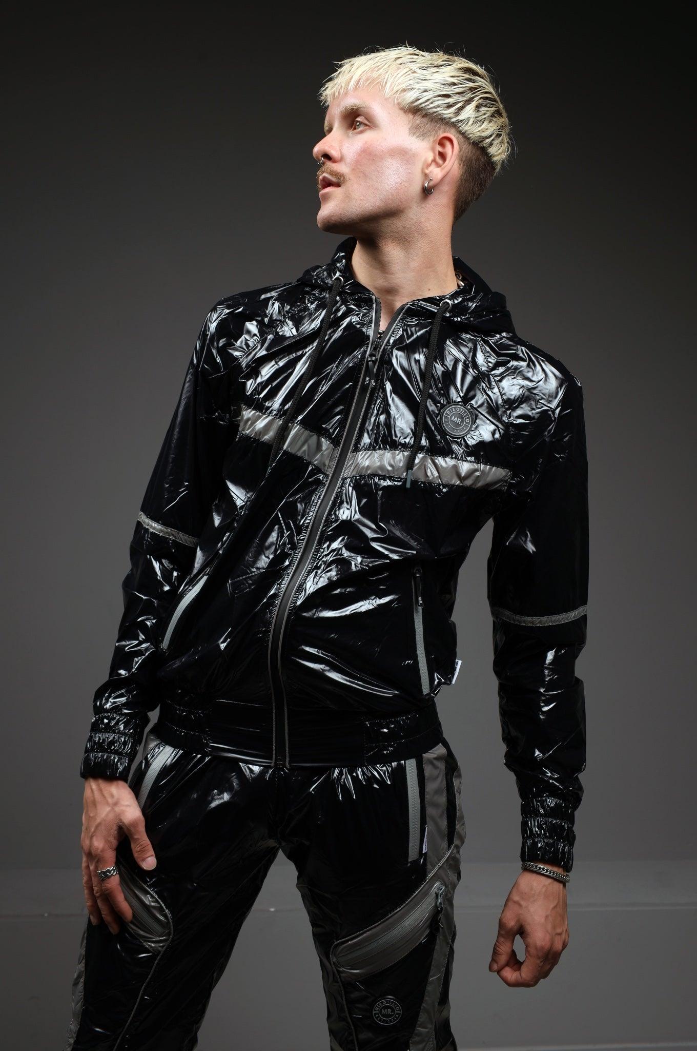 Shiny Nylon BASE Tracksuit Jacket - Grey at MR. Riegillio