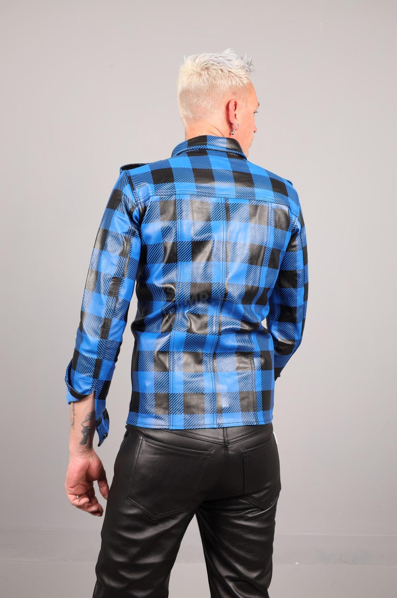 Blue Flannel Leather Long Sleeve Shirt at MR. Riegillio
