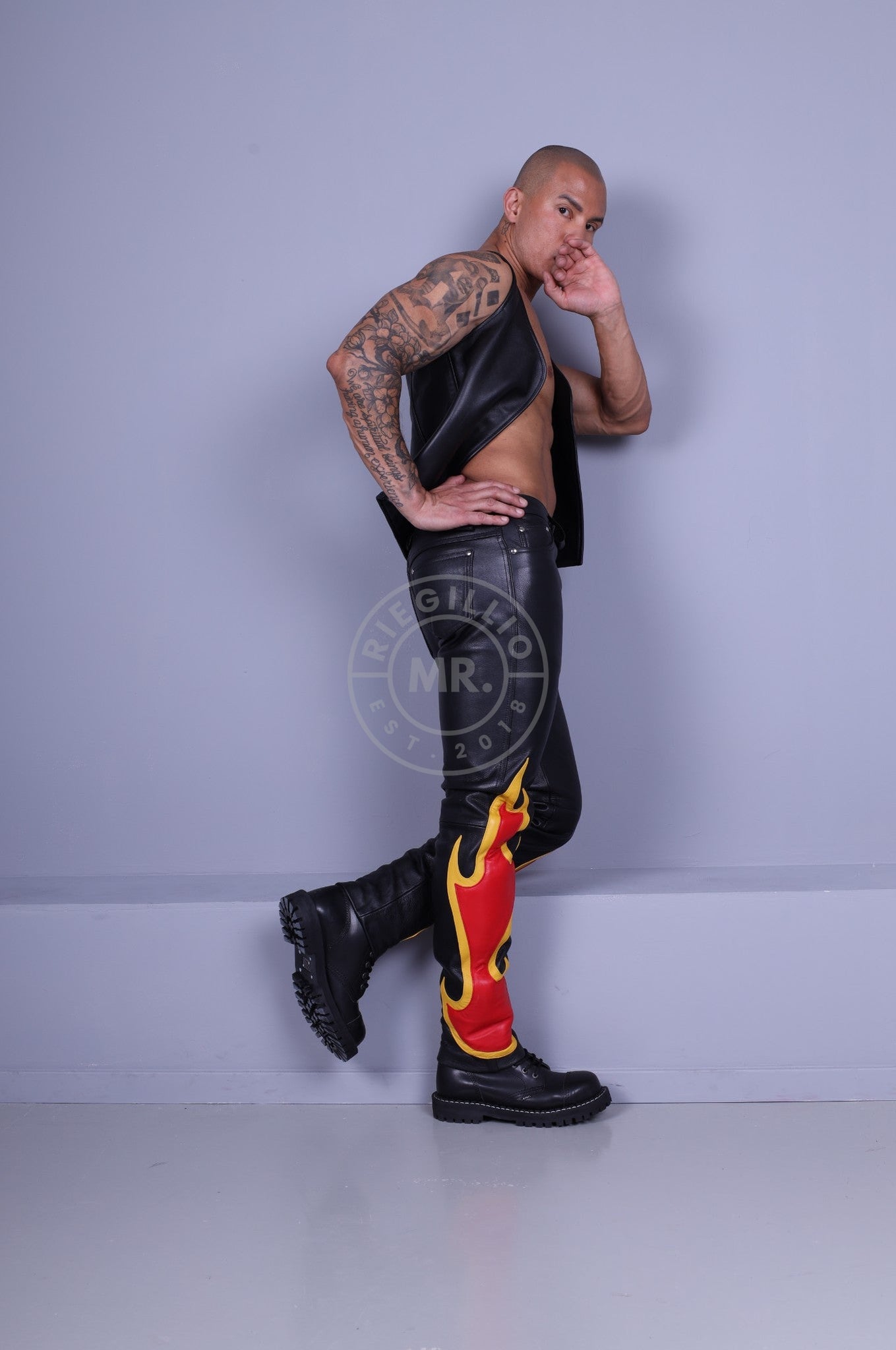Flame Leather Pants at MR. Riegillio