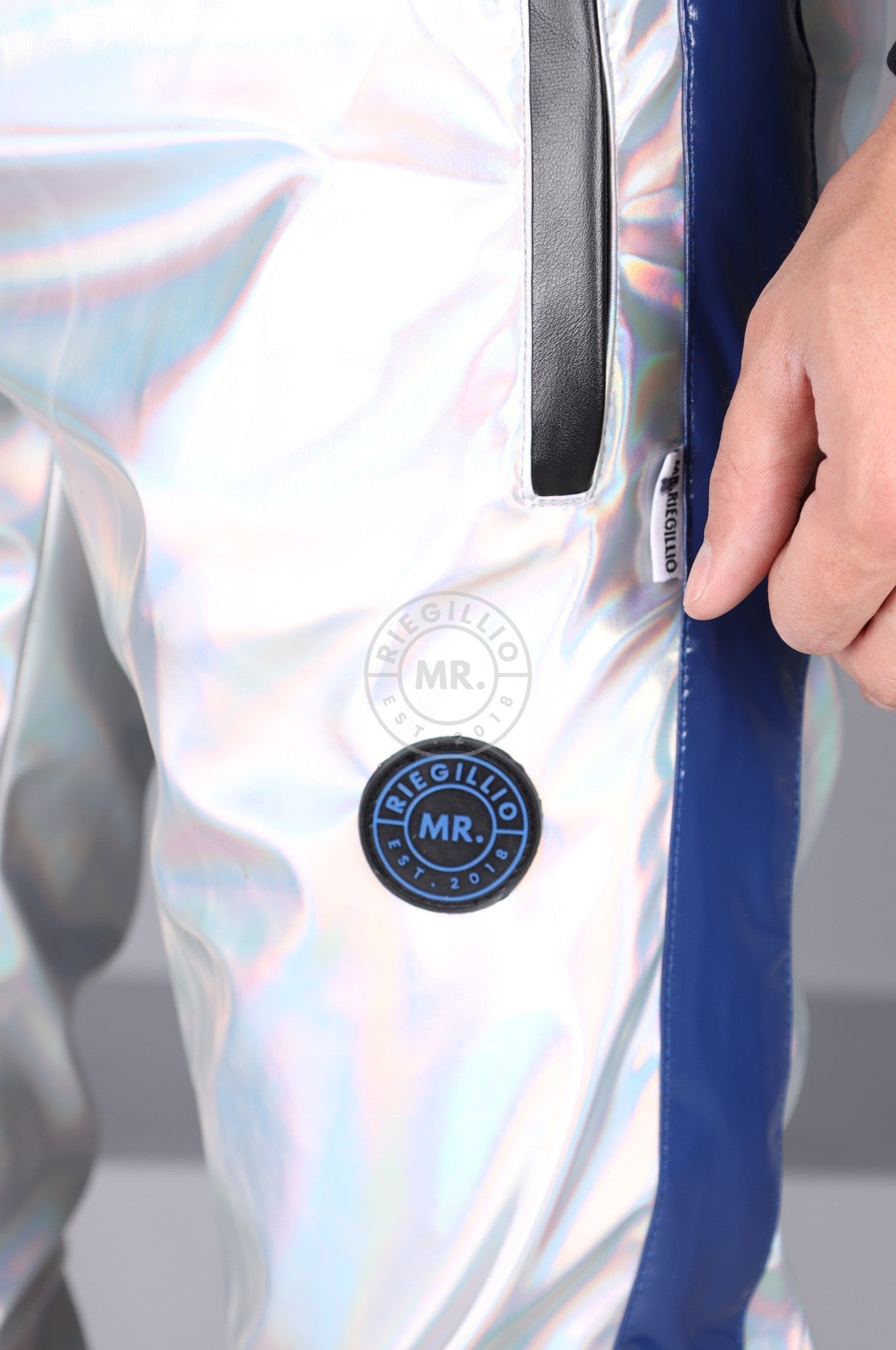 № 001 Holographic PVC Tracksuit Pants at MR. Riegillio