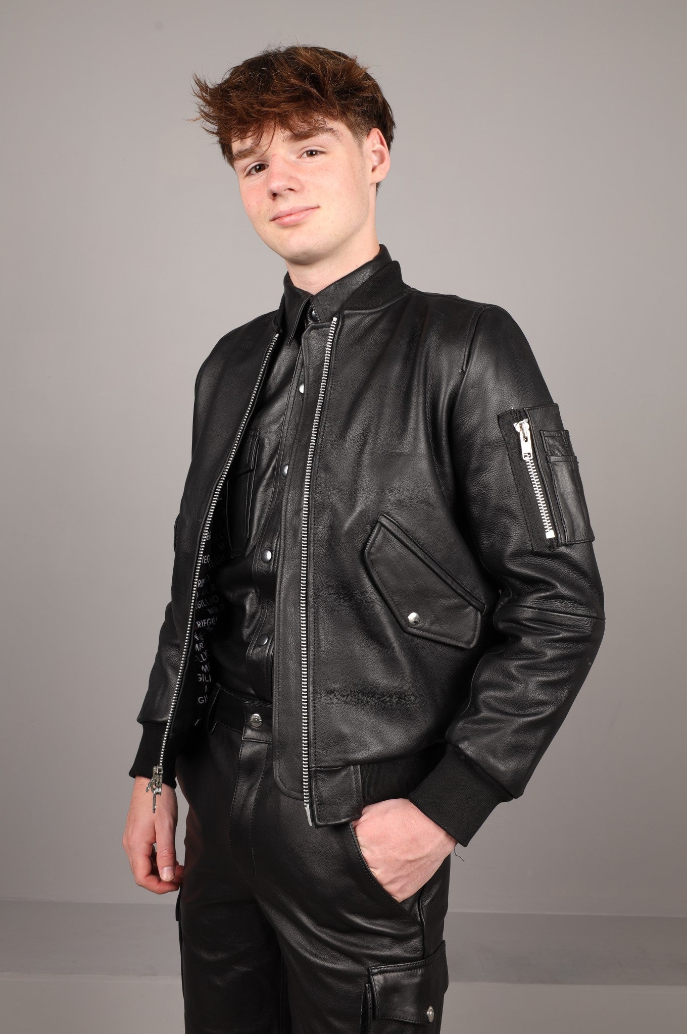 Black Leather Bomber Jacket