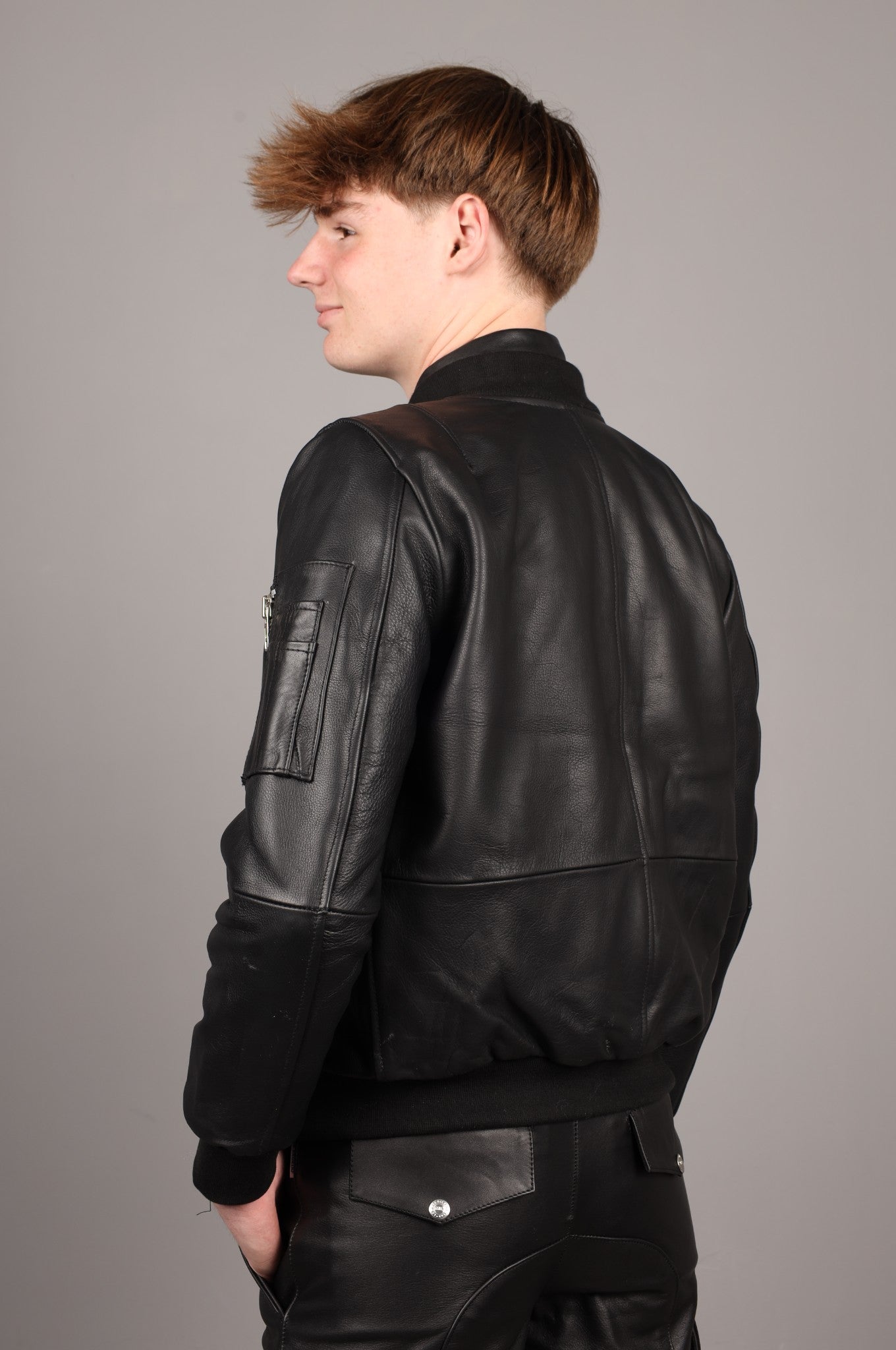 Black Leather Bomber Jacket