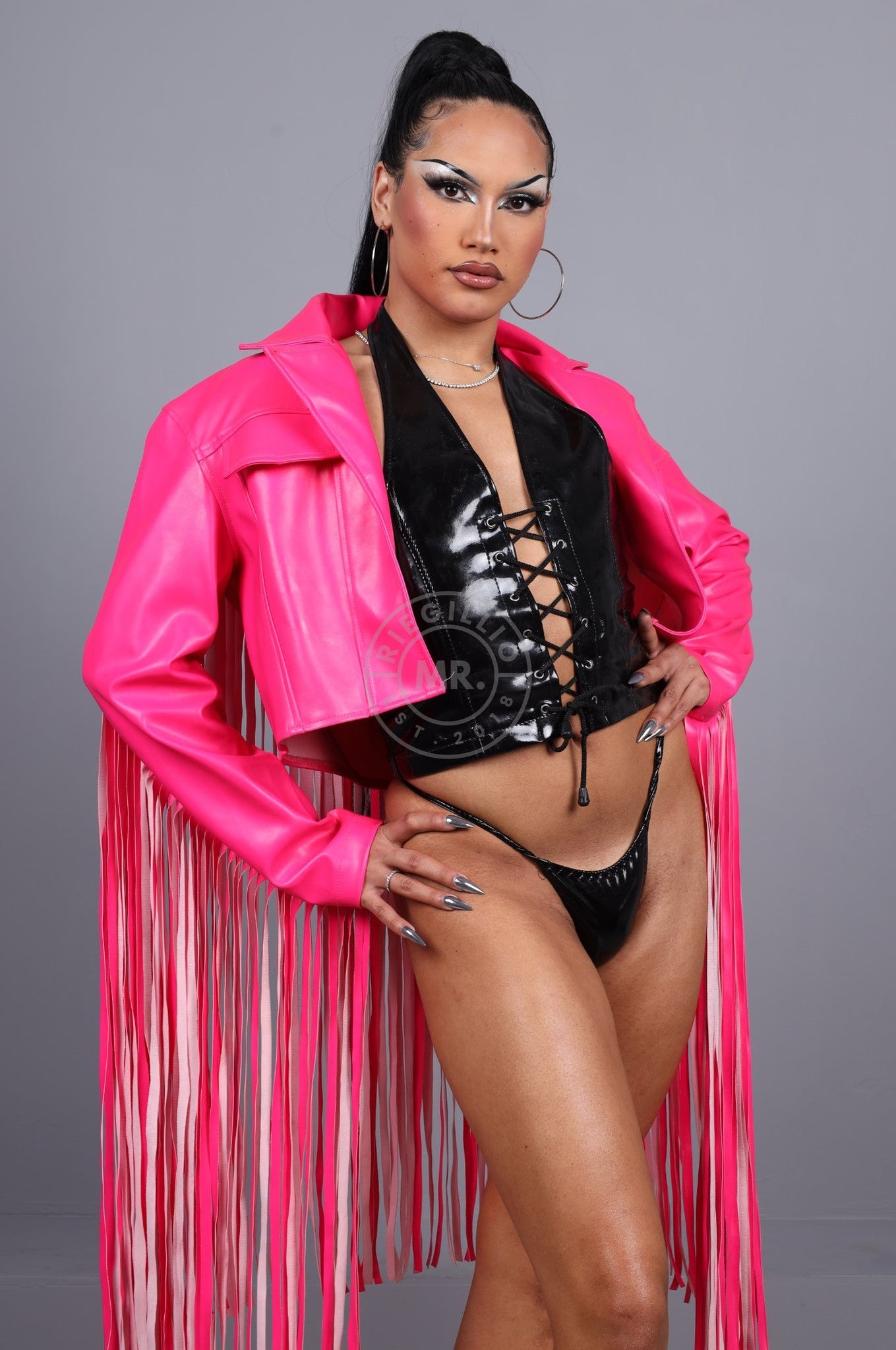 MR. Cropped Fringe Jacket - Neon Pink at MR. Riegillio