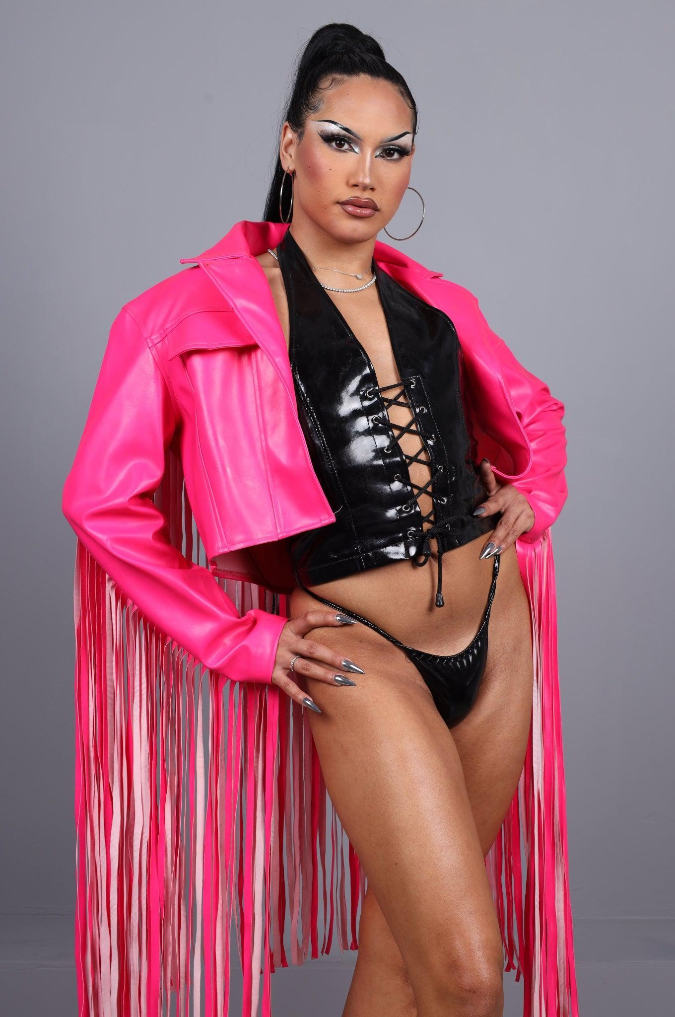 MR. Cropped Fringe Jacket - Neon Pink at MR. Riegillio