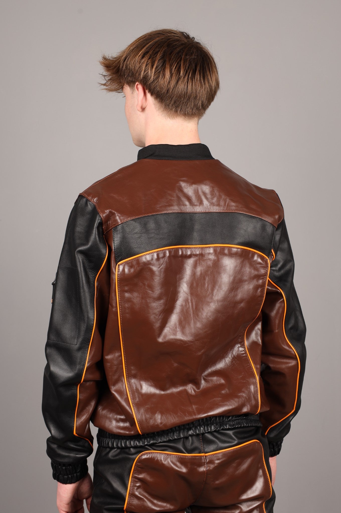 Leder-Trainingsanzugjacke – Braun/Schwarz