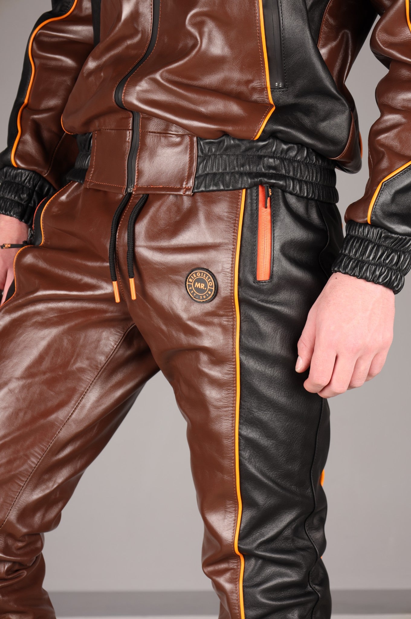 Leather Tracksuit Pants - Brown/Black