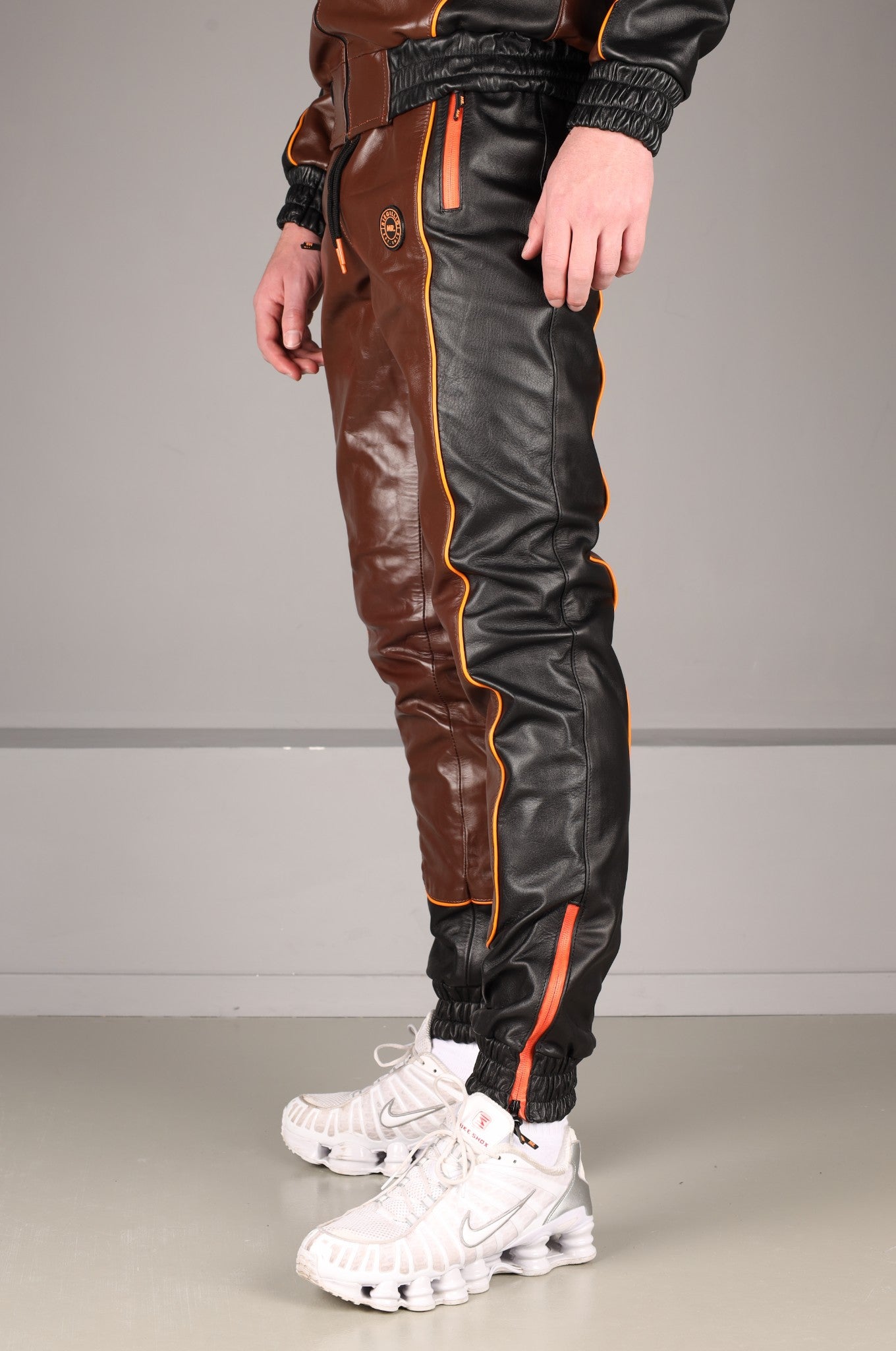 Leather Tracksuit Pants - Brown/Black