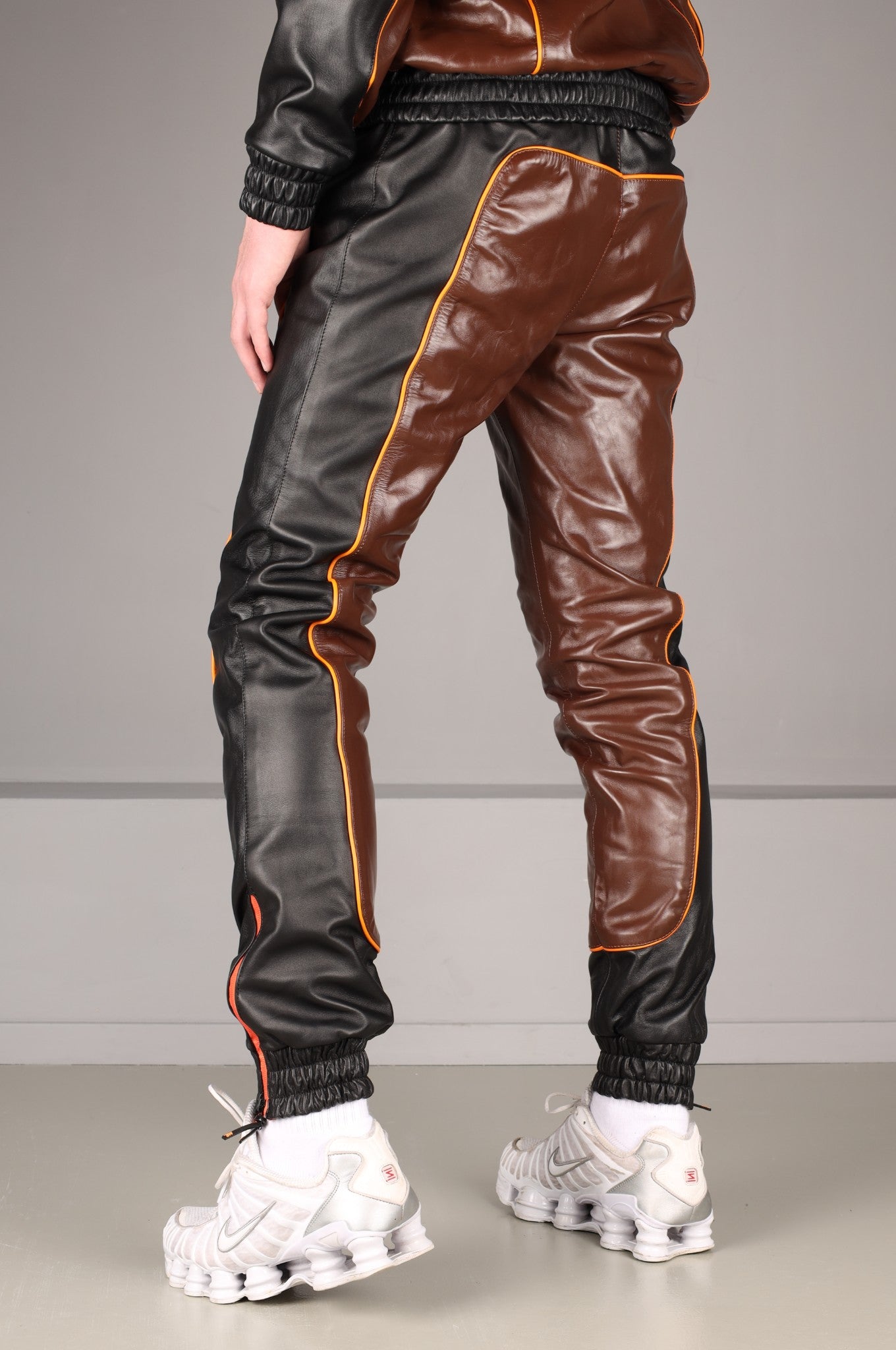 Leather Tracksuit Pants - Brown/Black