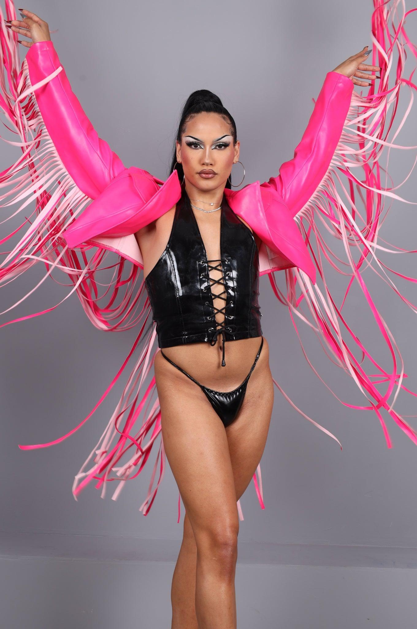 MR. Cropped Fringe Jacket - Neon Pink at MR. Riegillio