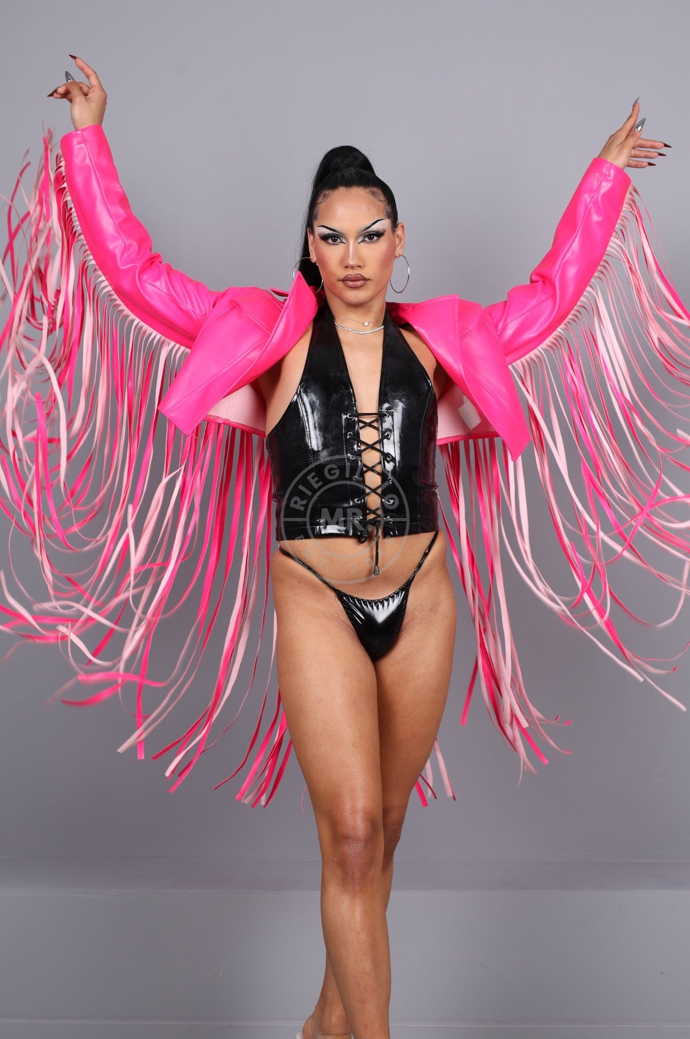 MR. Cropped Fringe Jacket - Neon Pink at MR. Riegillio