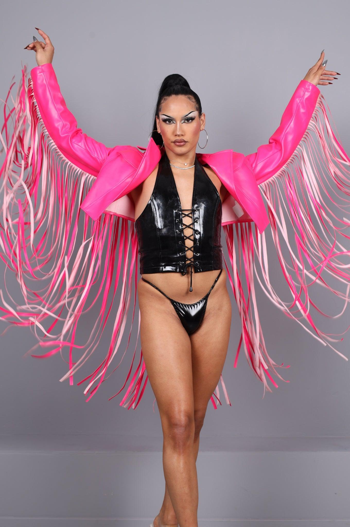 MR. Cropped Fringe Jacket - Neon Pink at MR. Riegillio