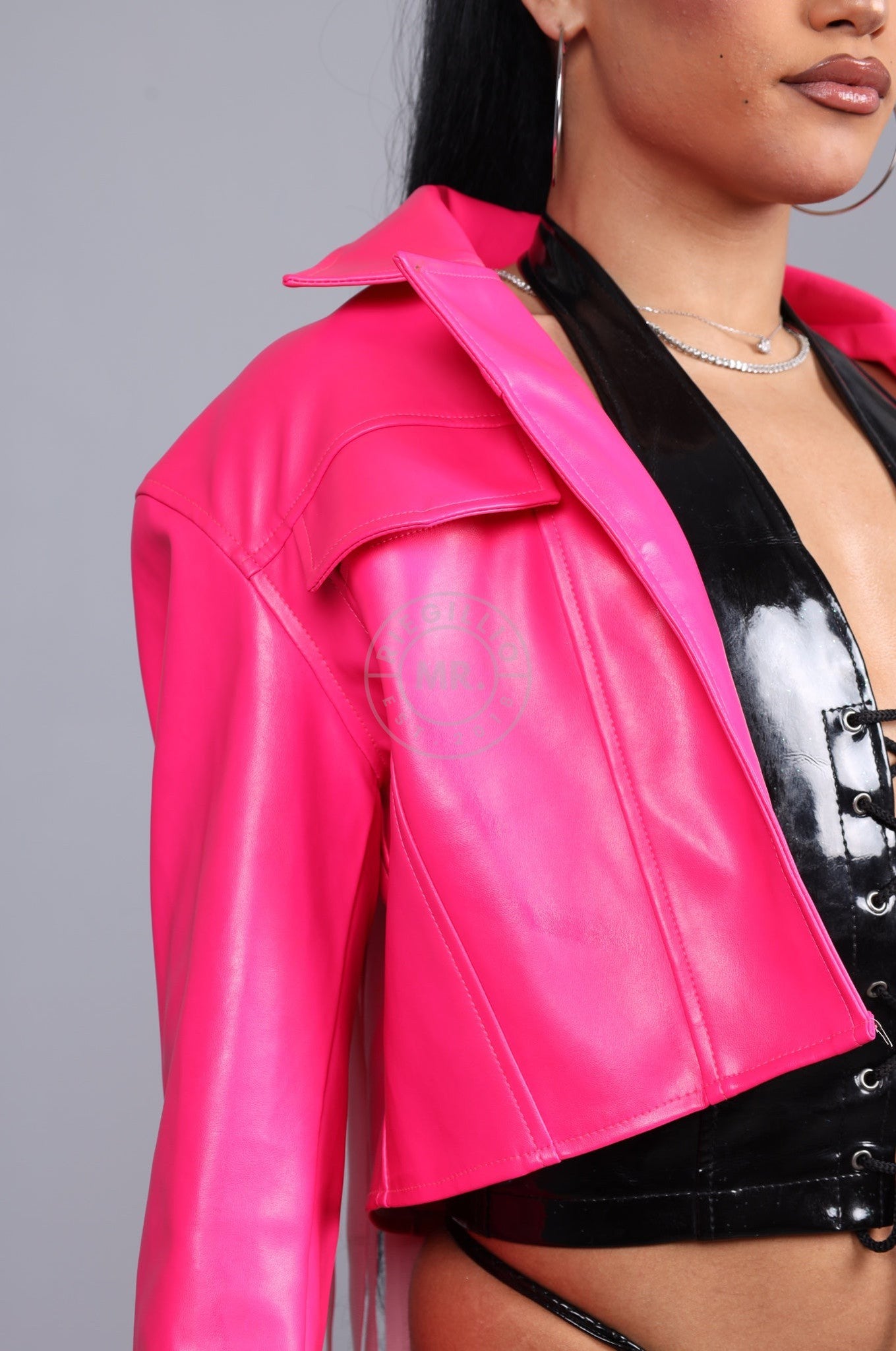 MR. Cropped Fringe Jacket - Neon Pink at MR. Riegillio