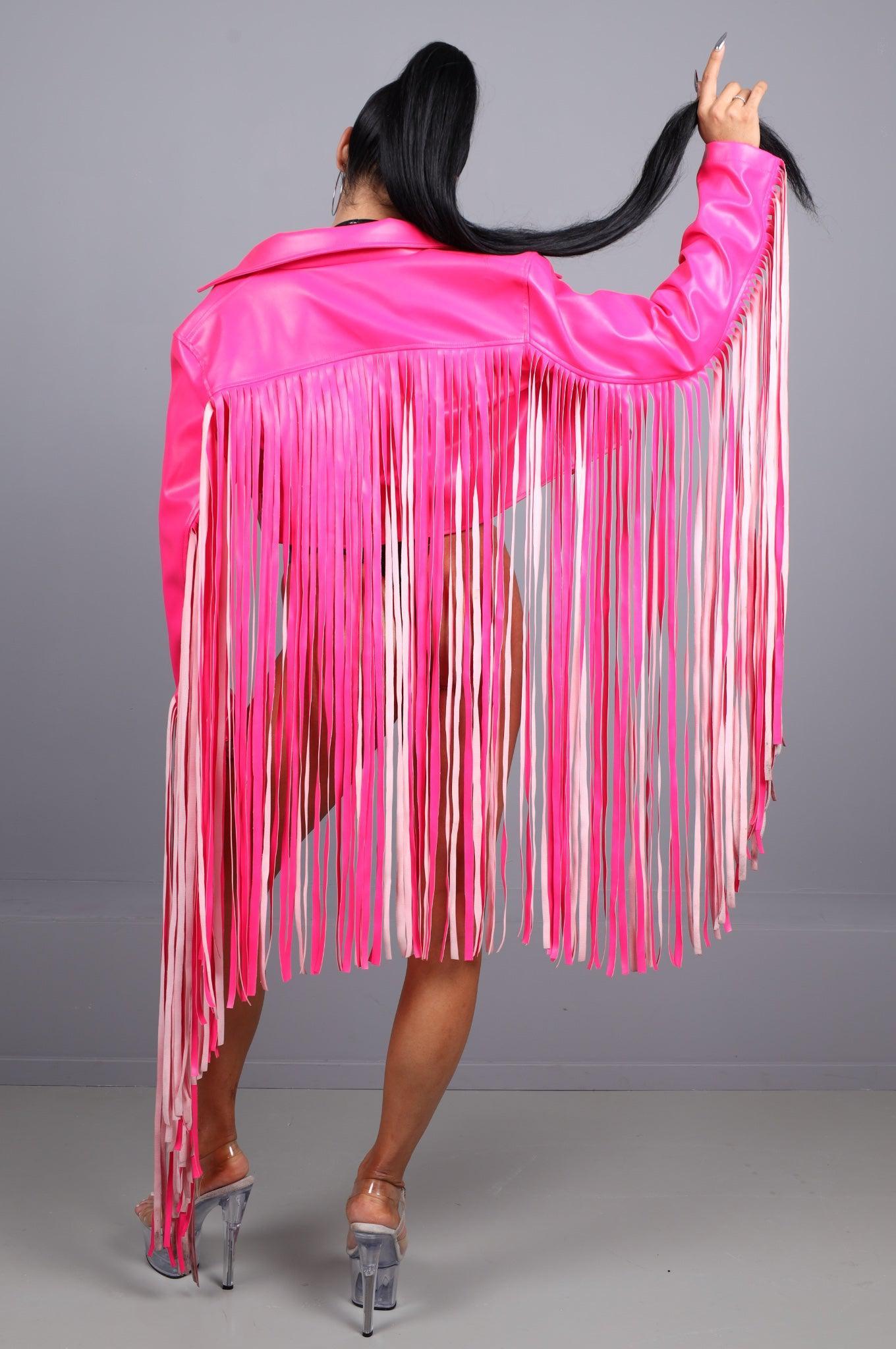 MR. Cropped Fringe Jacket - Neon Pink at MR. Riegillio