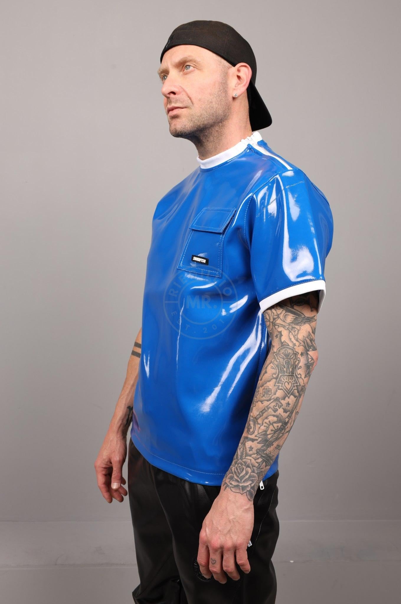 SNKRFTSH White / Blue PVC T-Shirt at MR. Riegillio