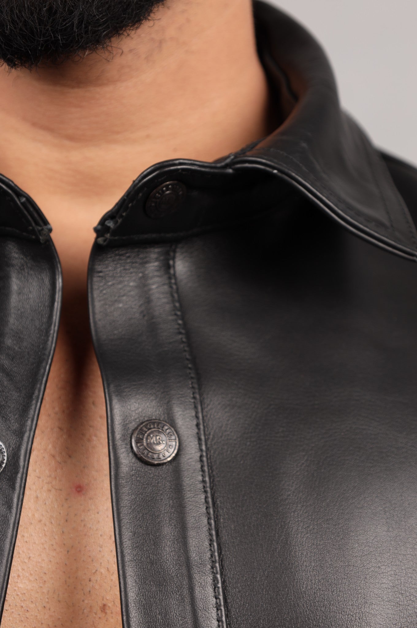Black Straight Long Sleeve Leather Shirt