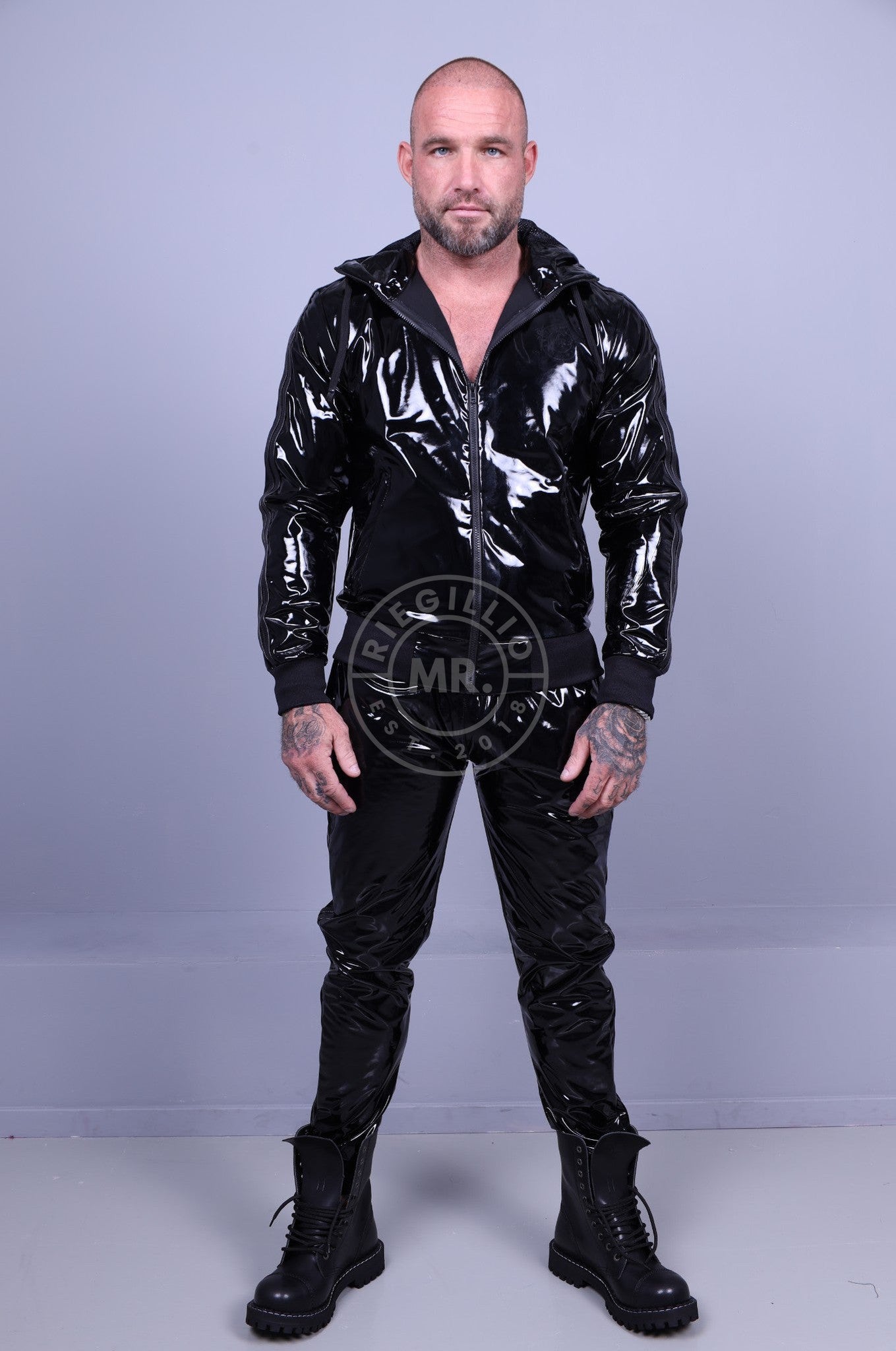 Full Black PVC Tracksuit Jacket-at MR. Riegillio