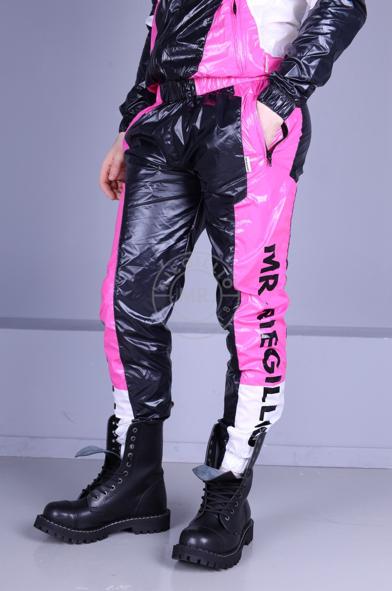 Glänzende Nylon-Trainingshose - Rosa Paneele