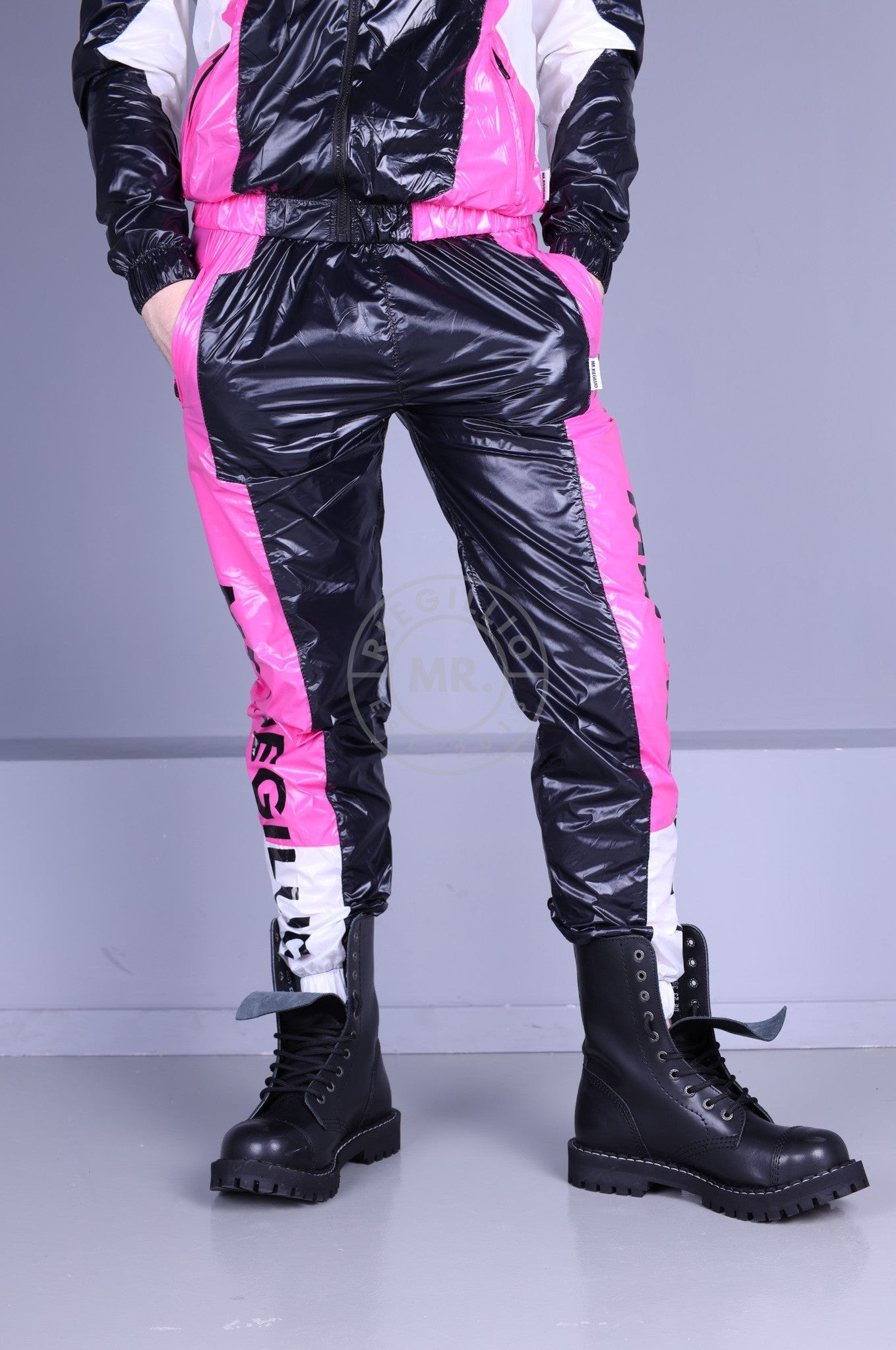 Glänzende Nylon-Trainingshose - Rosa Paneele