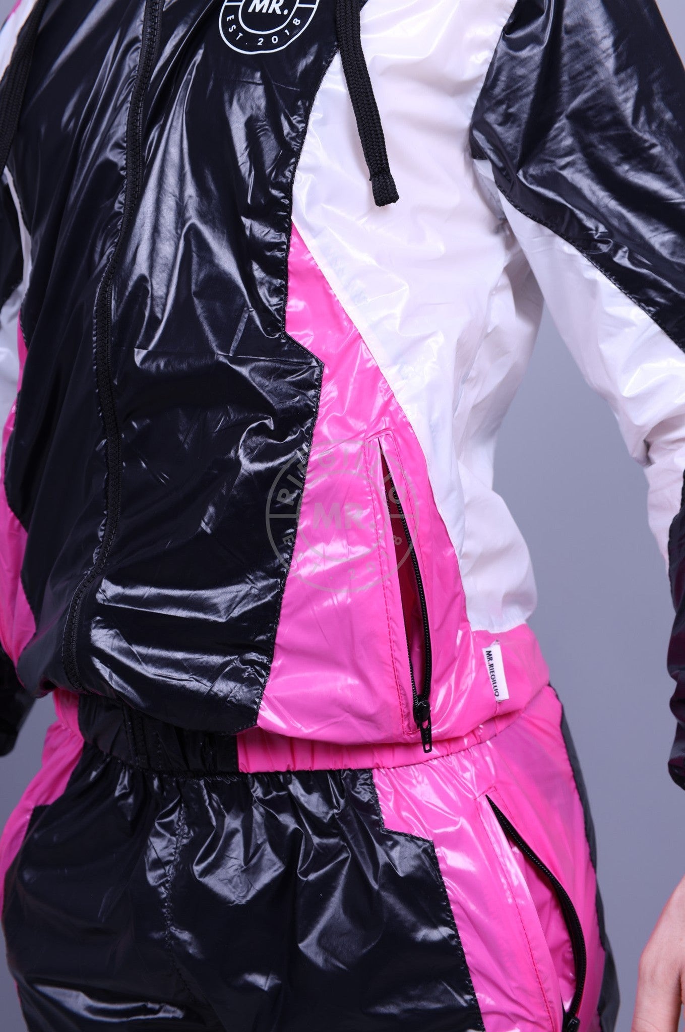 Glänzende Trainingsanzugjacke aus Nylon - Rosa Paneele