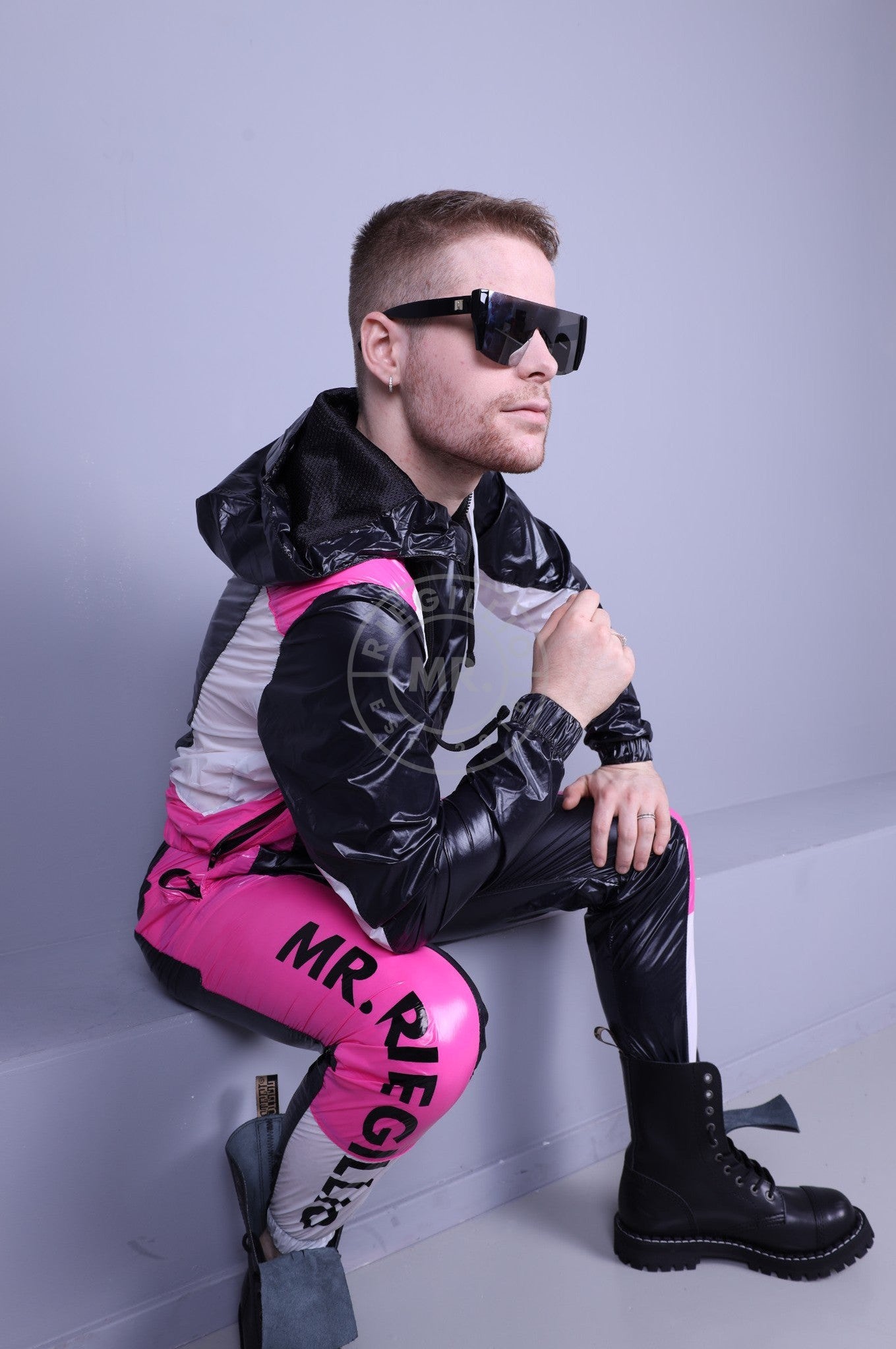 Glänzende Trainingsanzugjacke aus Nylon - Rosa Paneele