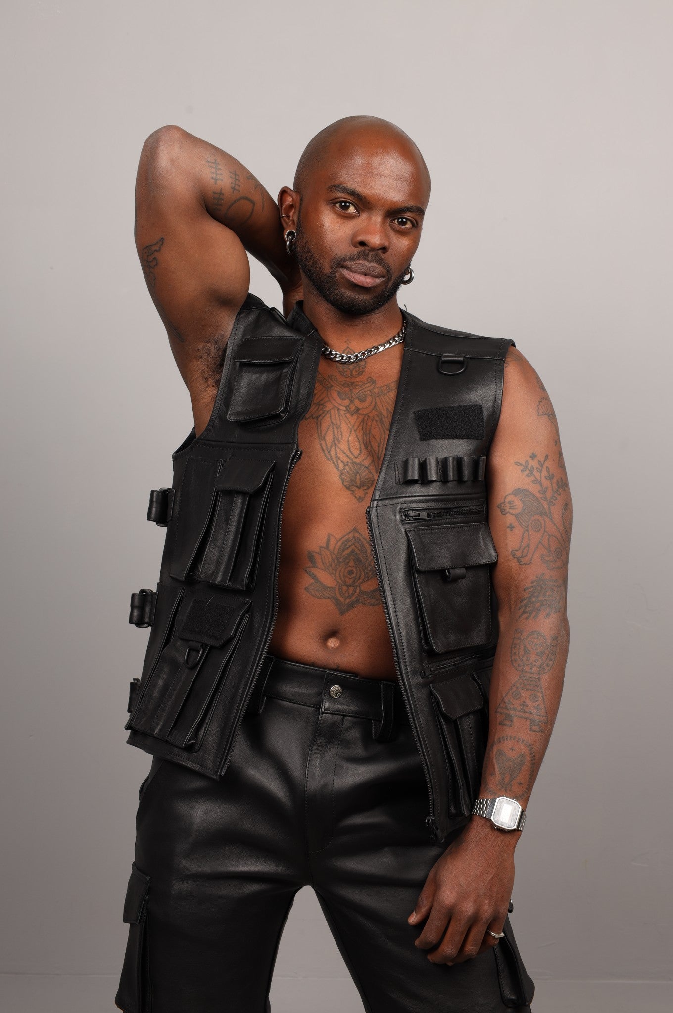 Black Leather Utility Vest