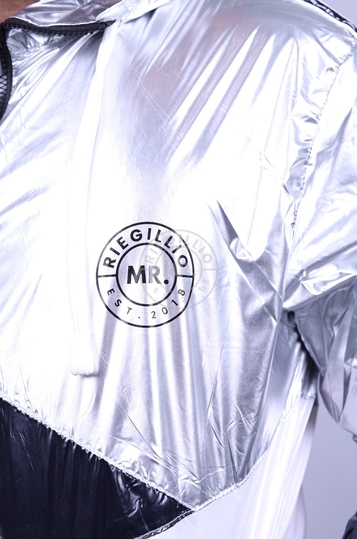 Glänzende Trainingsanzugjacke aus Nylon - Silberne Paneele