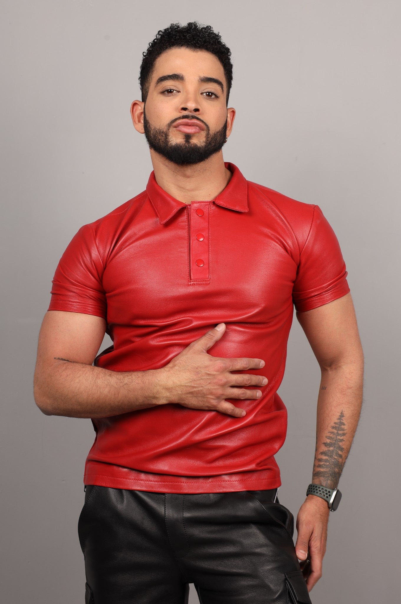 Rotes Lederpoloshirt