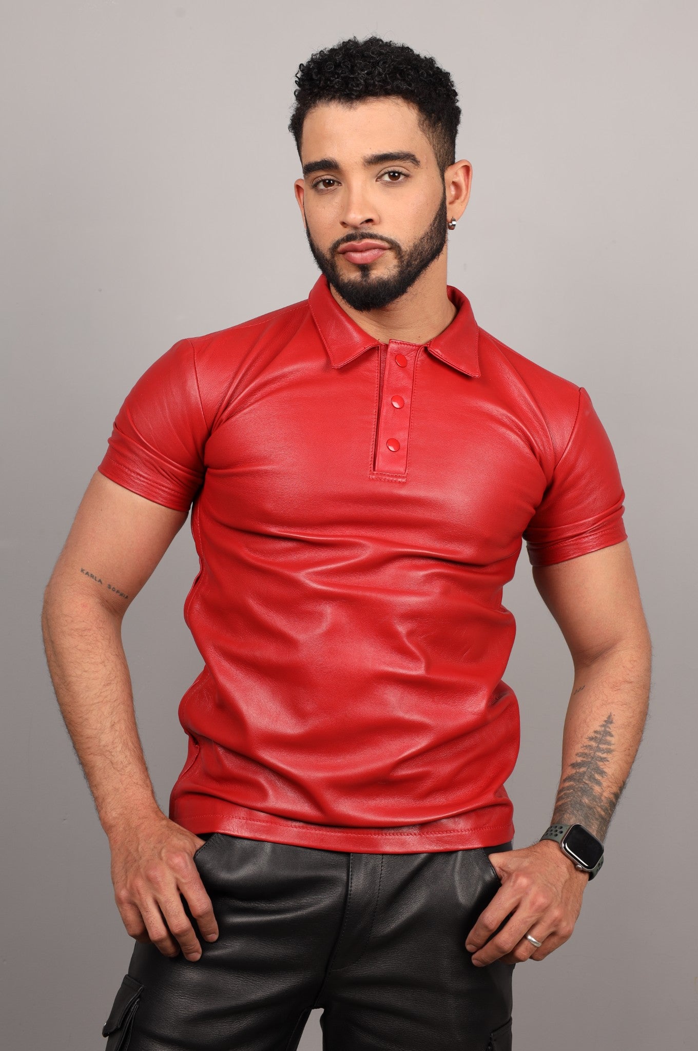 Red Leather Polo Shirt